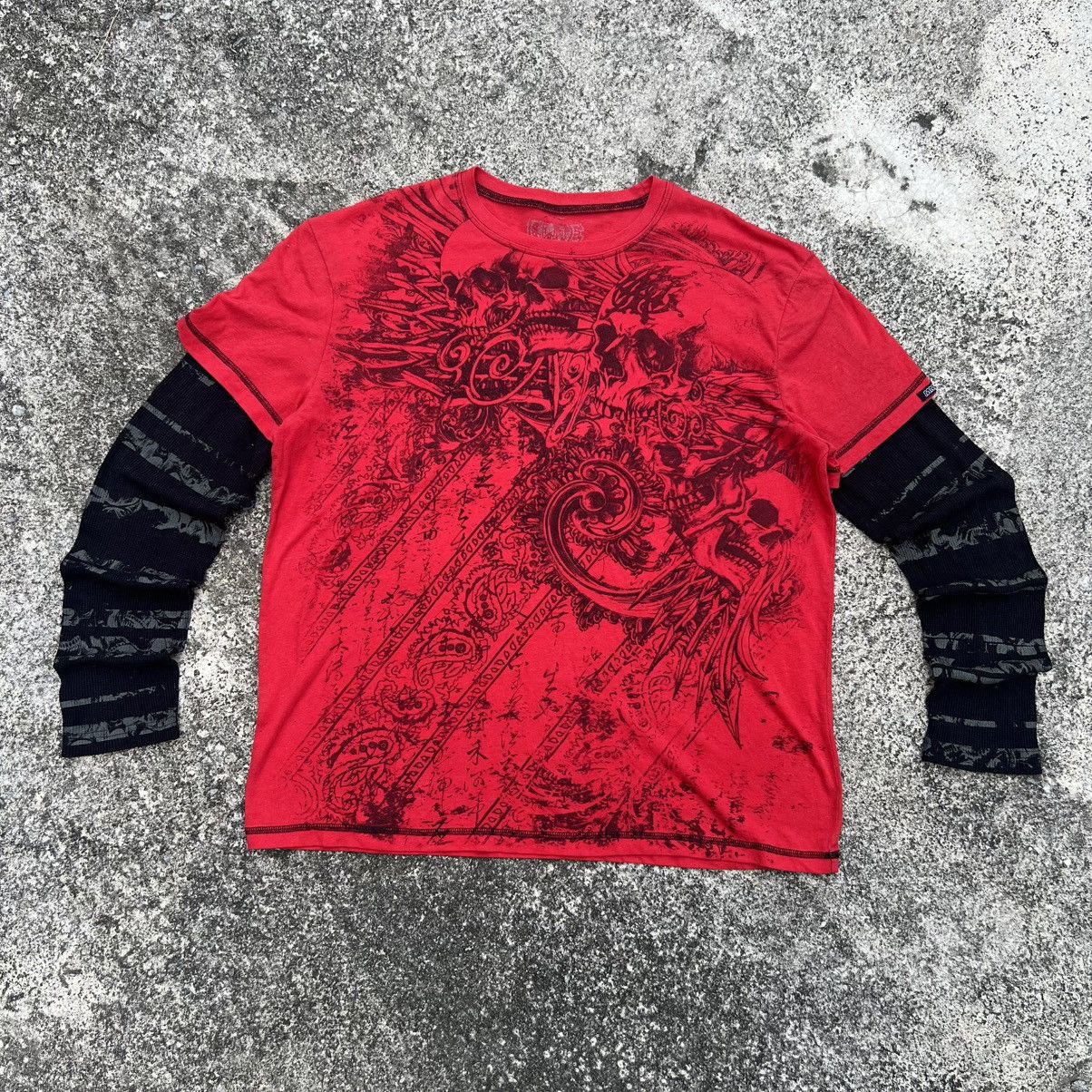 Affliction "Y2k style" MMA ELITE SKULL AFFLICTION DOUBLE SLEEVE TEE Size US XL / EU 56 / 4 - 2 Thumbnail