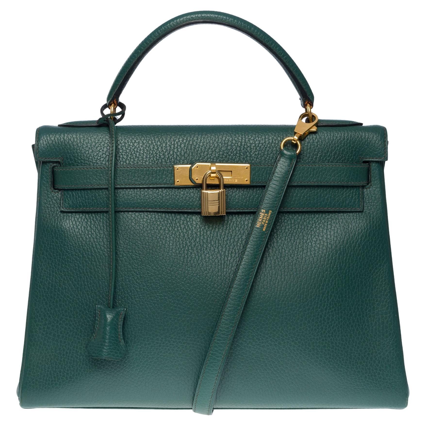 image of Hermes Kelly 32 Retourne Strap In Vert Malachite Vache Ardennes Leather, Ghw in Gold, Women's