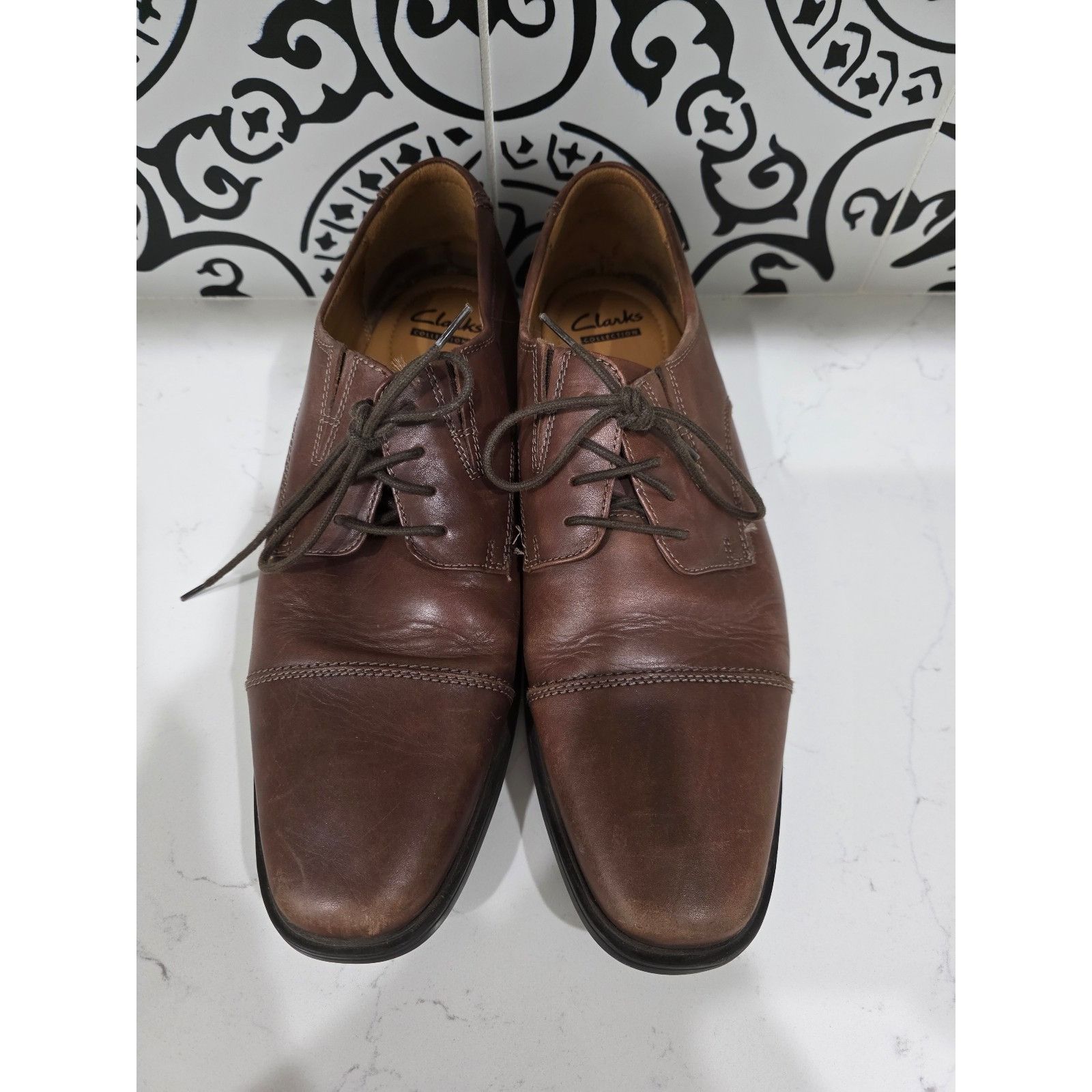 Clarks Clarks Men's Tilden Cap Oxford Shoe Dark Tan Leather 9.5 W Size US 9.5 / EU 42-43 - 6 Thumbnail