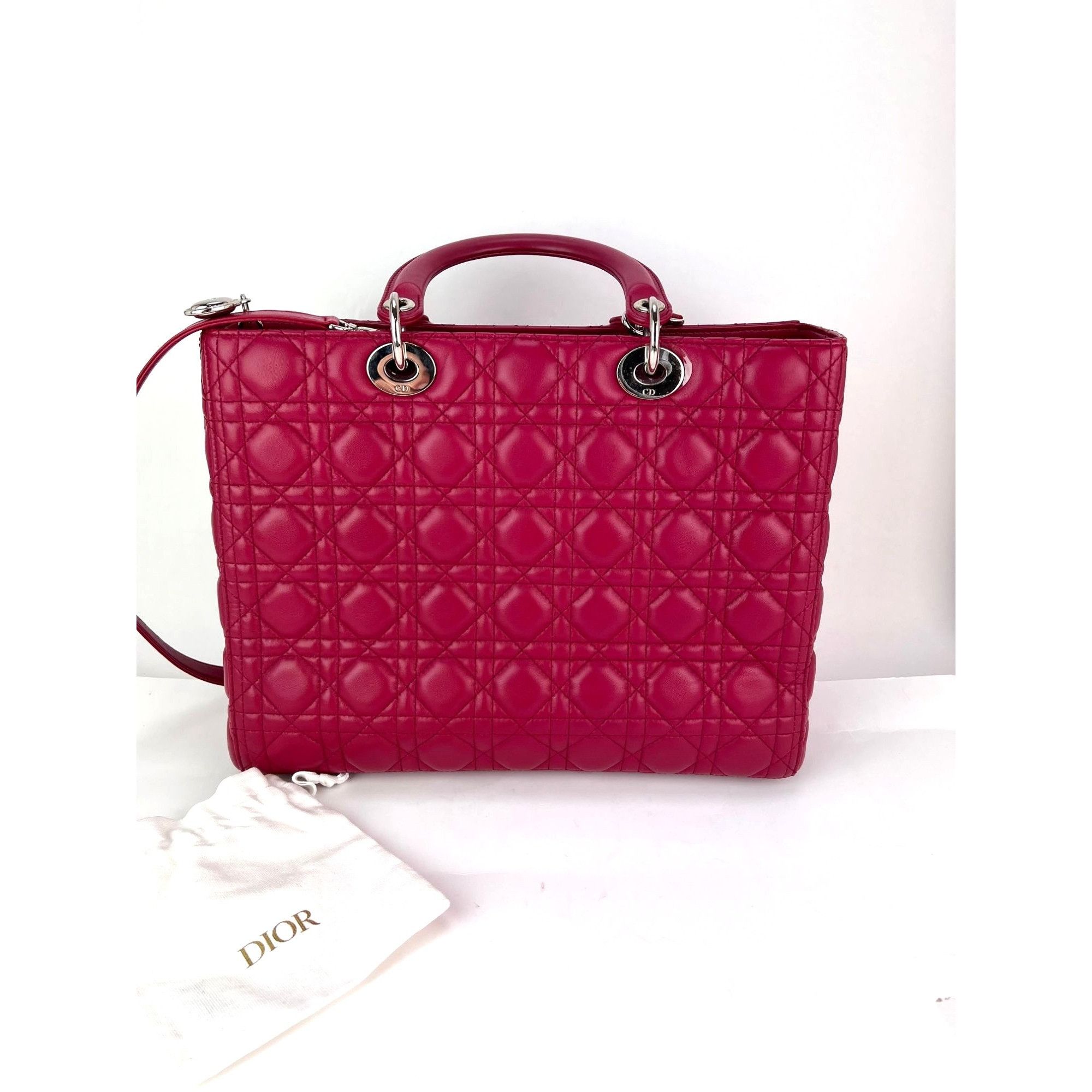 Dior Christian Dior Lambskin Cannage Large Red Lady Dior Shoulder Size ONE SIZE - 2 Thumbnail