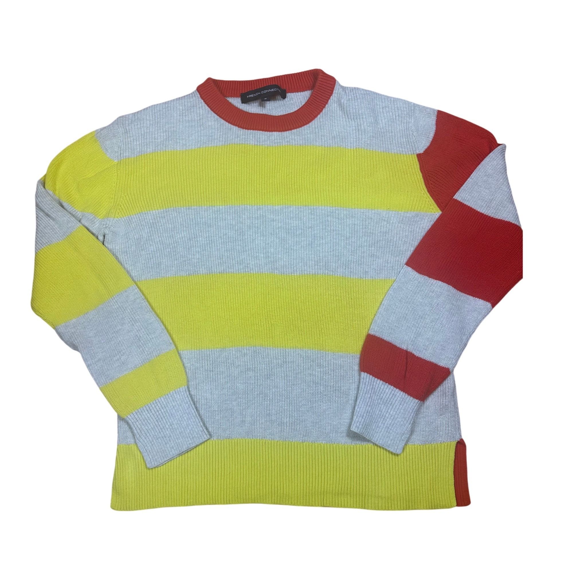French Connection French Connection Striped Sweater Gray Yellow Orange Cotton Size M / US 6-8 / IT 42-44 - 2 Thumbnail