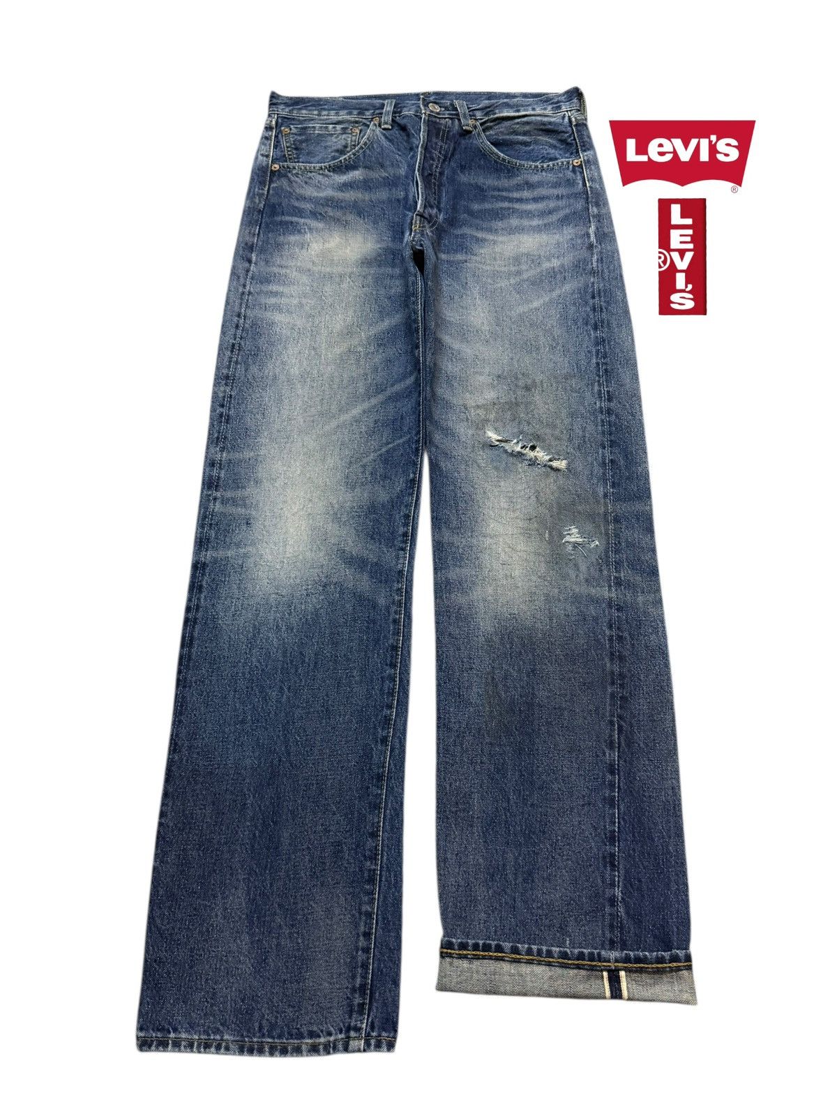 Levi's Vintage 90s Levis 501xx Big E Selvedge Blue Wash Distress Size US 32 / EU 48 - 1 Thumbnail