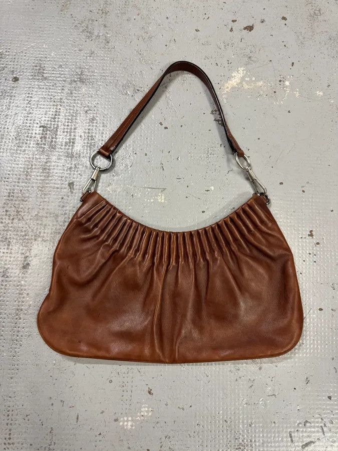 Yves Saint Laurent 2000s Yves Saint Laurent Cognac Leather Ruched Handle Bag Size ONE SIZE - 1 Thumbnail
