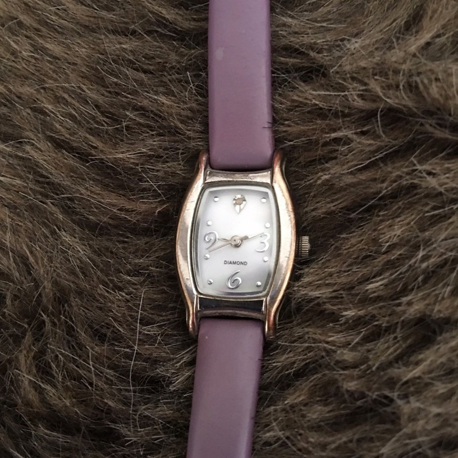 Jewelry Ladies diamond plum genuine leather band watch Size ONE SIZE - 6 Thumbnail