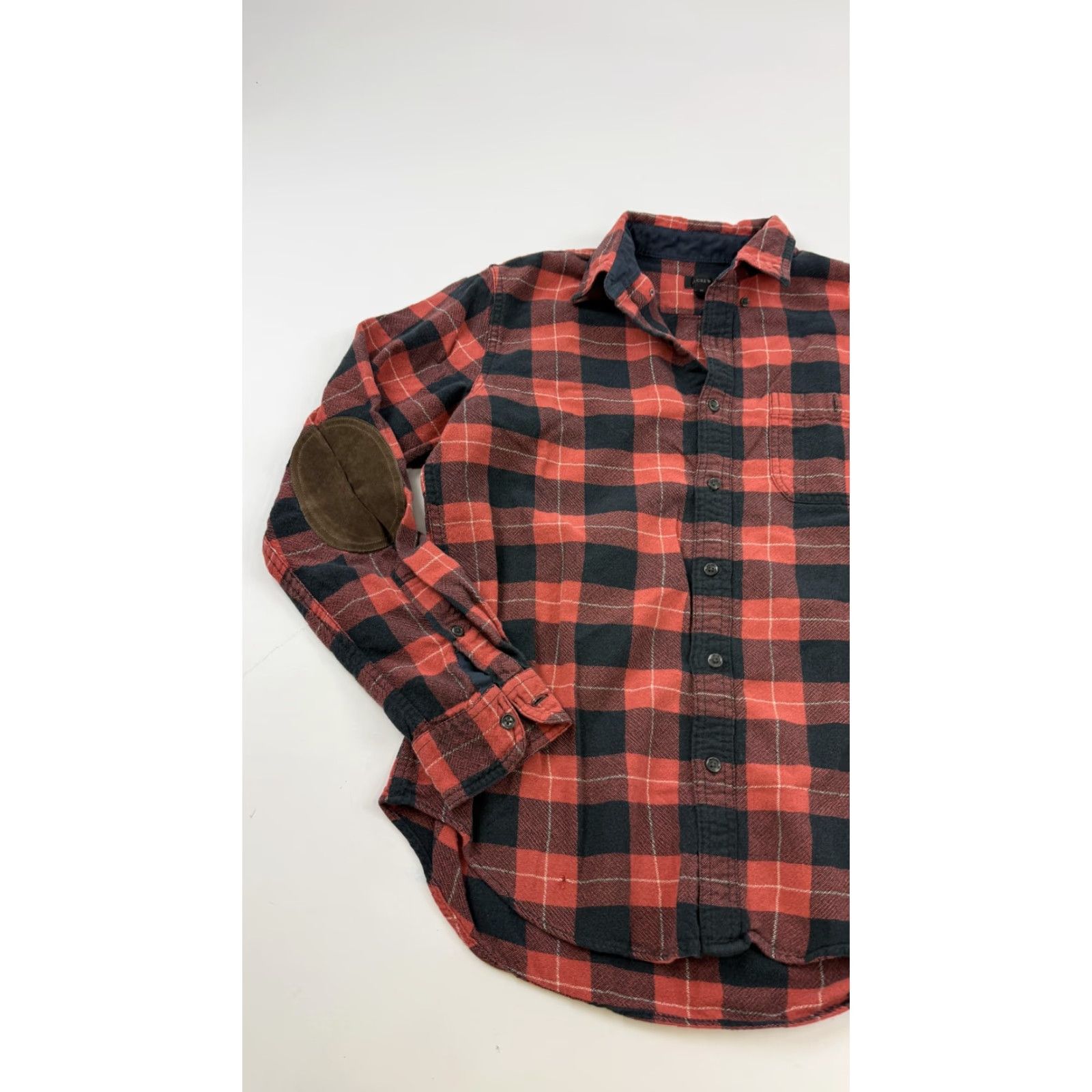 J.Crew J.CREW Men's Medium Red Black Plaid Flannel Shirt with Elbow Patches Casual Button-Up Size US M / EU 48-50 / 2 - 2 Thumbnail
