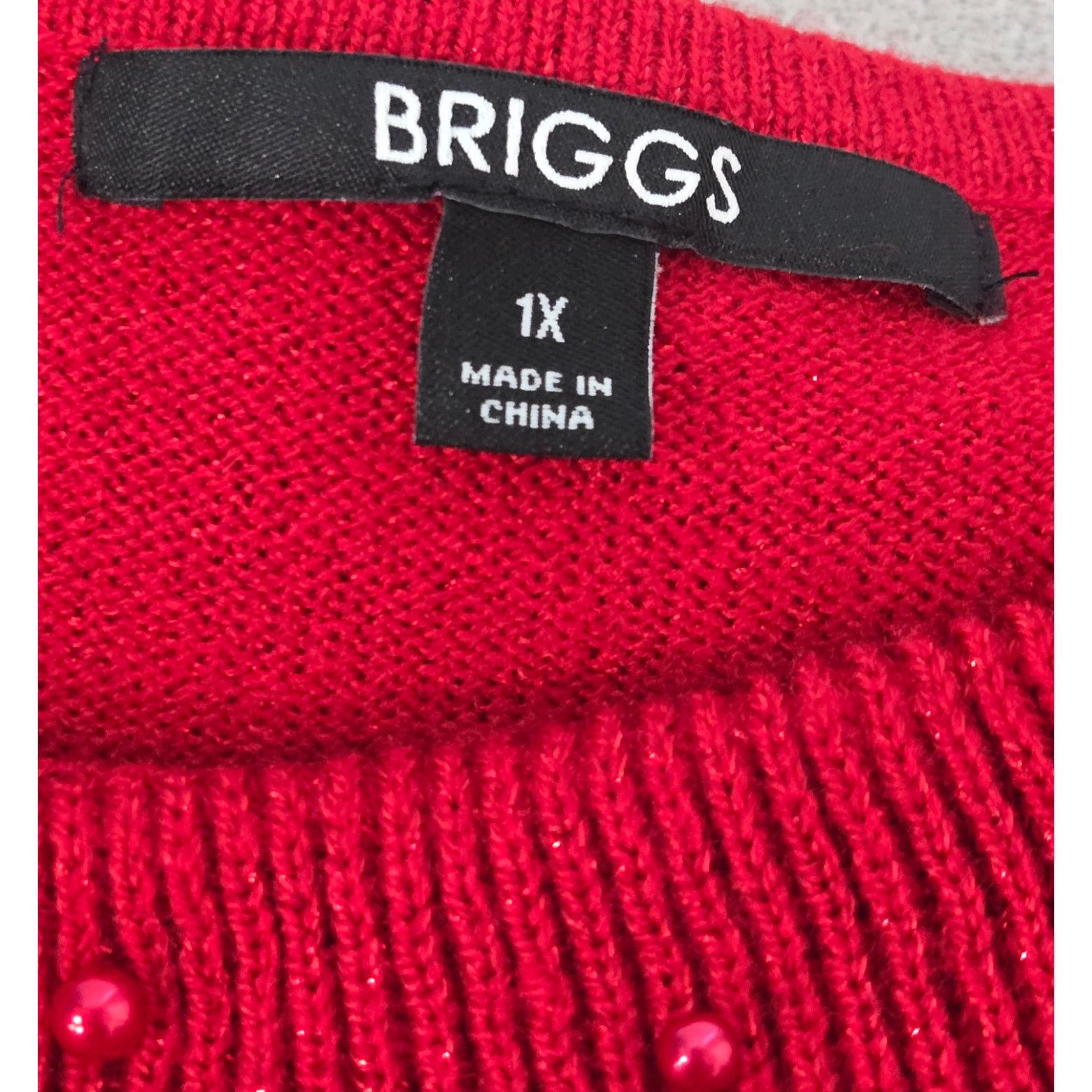 Other Briggs Red Beaded Scoop Neck 3/4 Sleeves Sweater Top 1X Plus Size XXL / US 16-18 / IT 52-54 - 5 Thumbnail