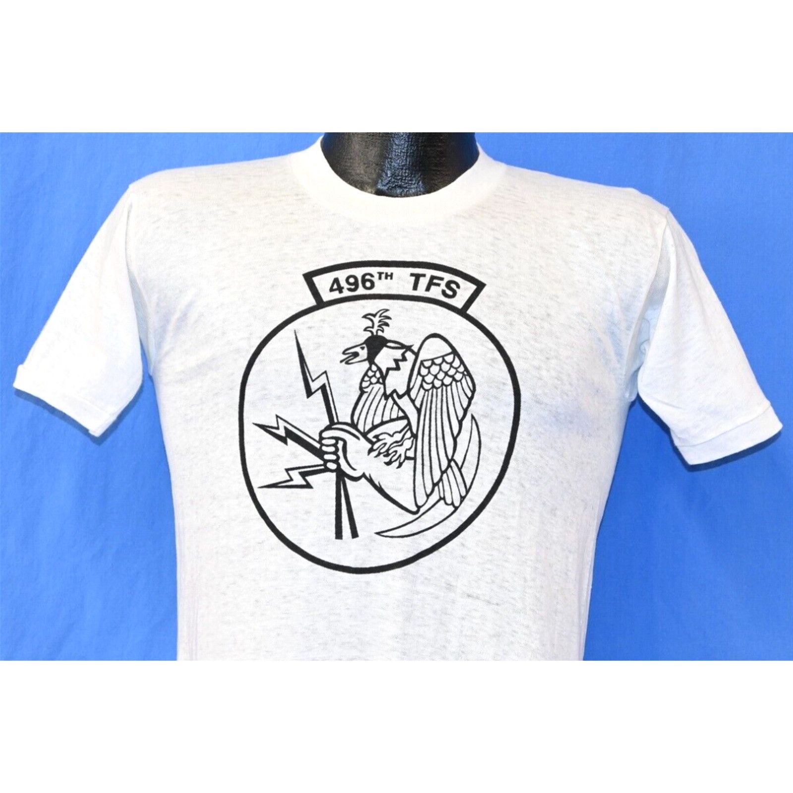 Image of Vintage 60S 496Th Tfs Tactical Fighter Squadron Us Air Force T-Shirt Small S in White, Men's