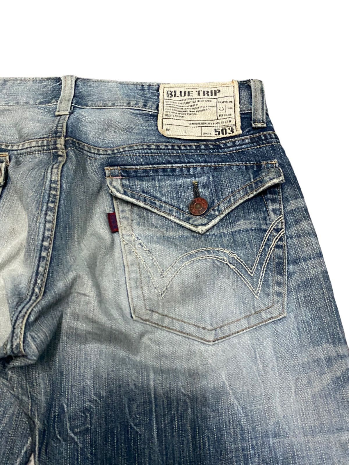 Edwin Vintage Edwin 503 blue trip flare distressed jeans Size US 35 - 14 Thumbnail