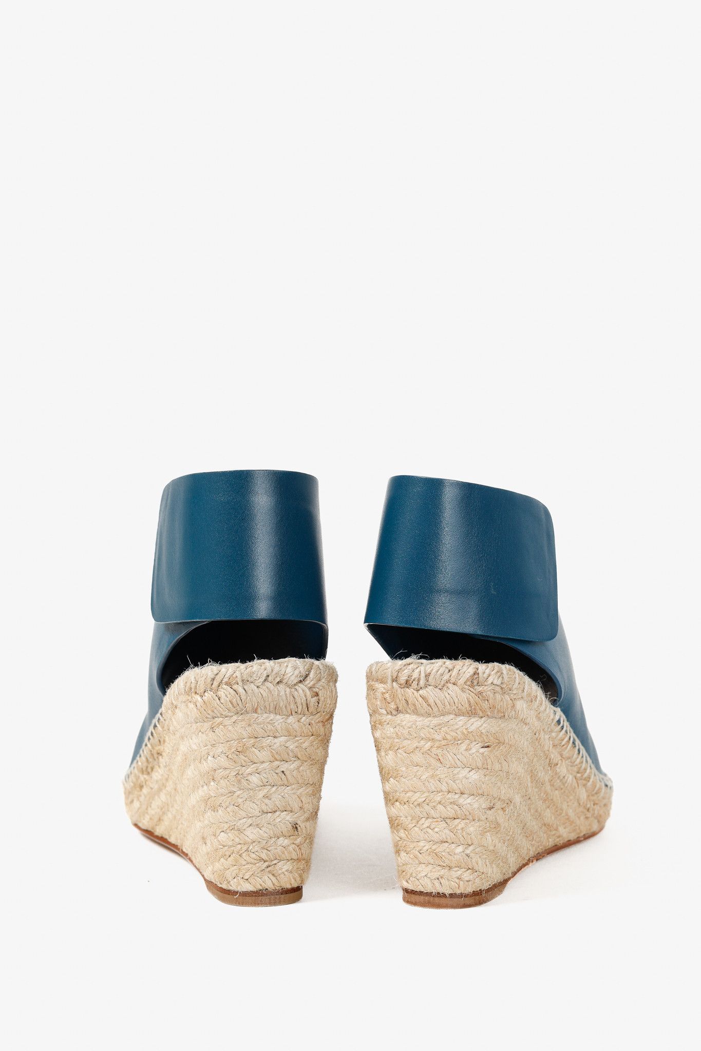 Celine Celine Blue Leather Wedge Espadrilles Size US 7.5 / IT 37.5 - 3 Thumbnail