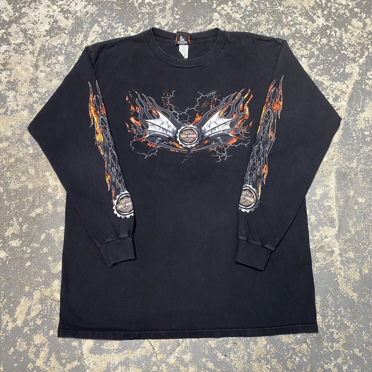 Vintage Vintage Harley Davidson Flame Flaming Long Sleeve Tshirt Size US XL / EU 56 / 4 - 9 Thumbnail