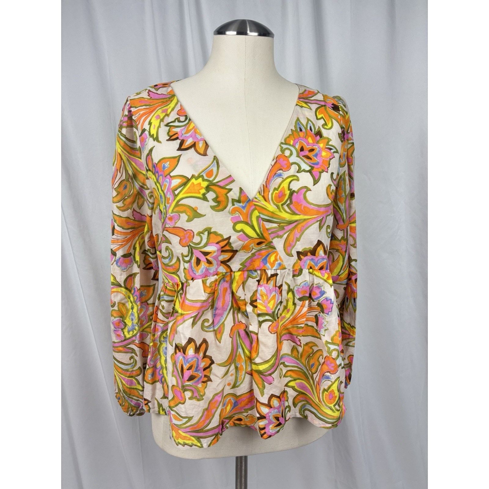 J.Crew J. Crew V Neck Floral Blouse Pink Orange Cotton Silk Size S Size S / US 4 / IT 40 - 1 Thumbnail