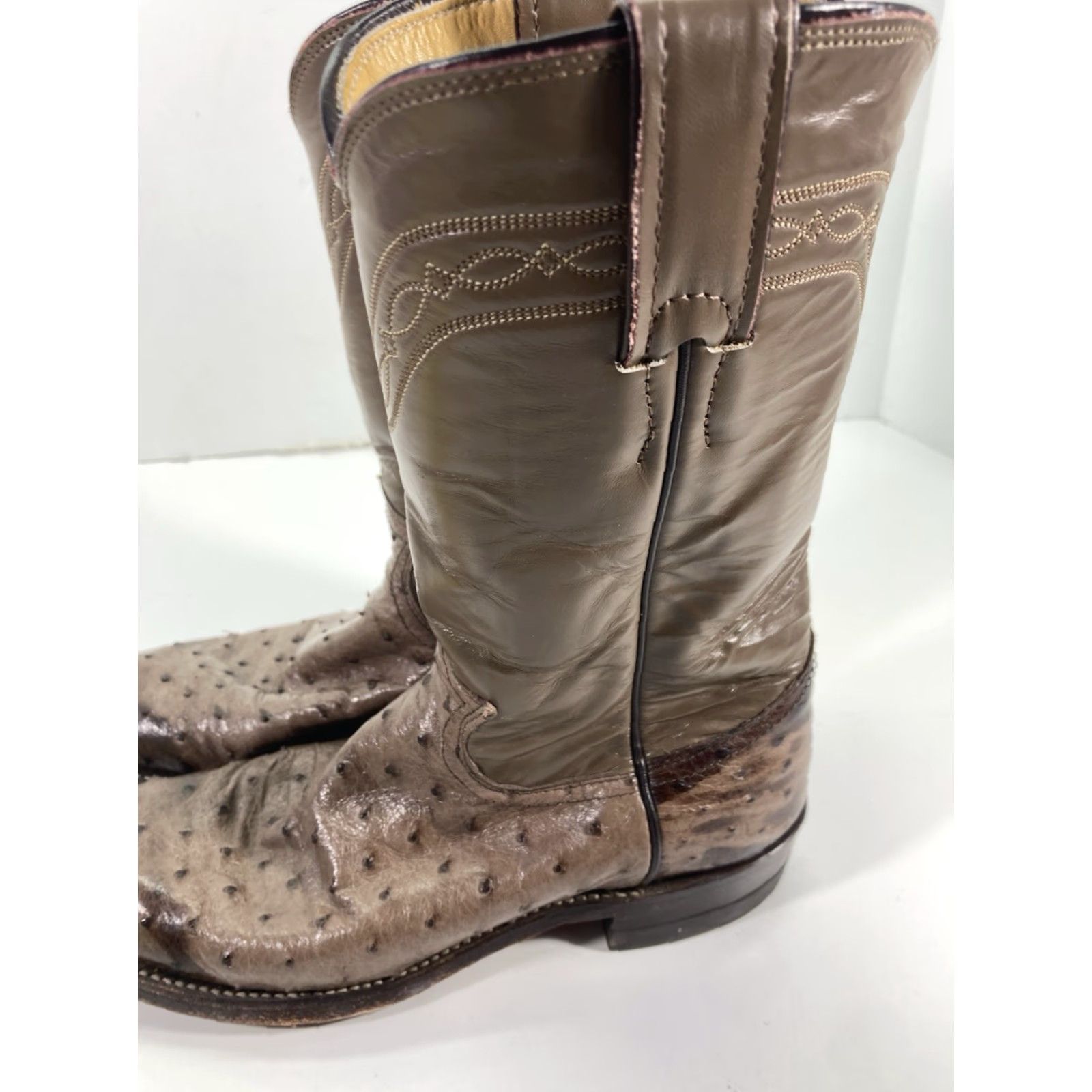Justin Boots Justin Boots Full Quill Ostrich Boots Women Size 6 A Narrow Taupe Exotic Leather Y4283 Western Leather Buckle Brown Size US 6 / IT 36 - 4 Thumbnail