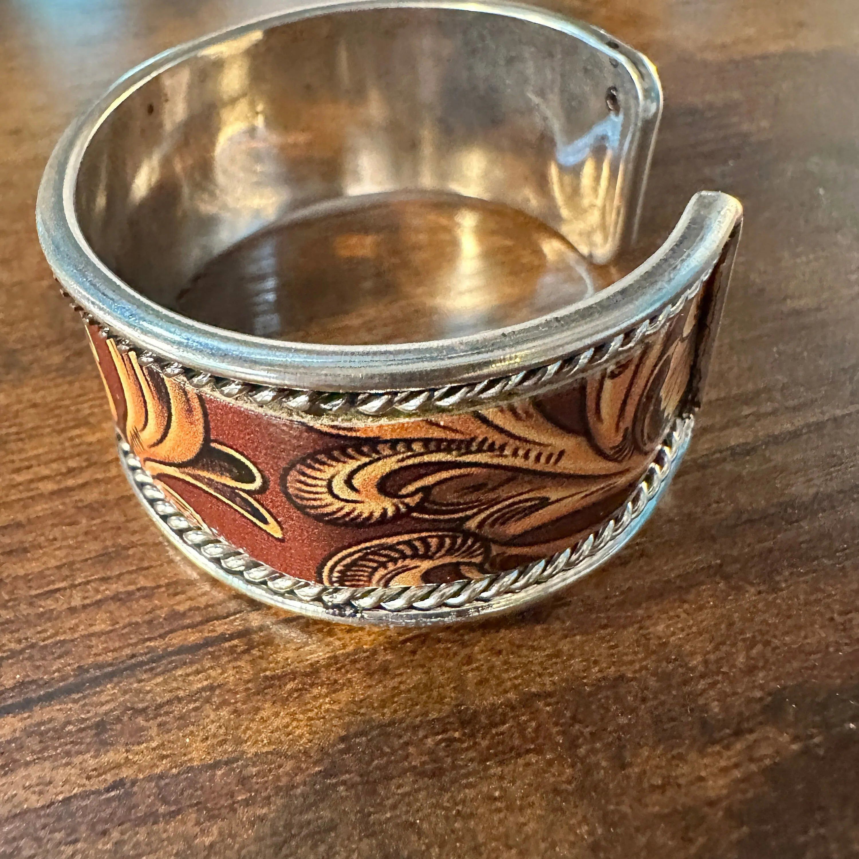 Other Handcrafted Boho Western Brown Floral Scroll Lace Wide Cuff Size ONE SIZE - 6 Thumbnail