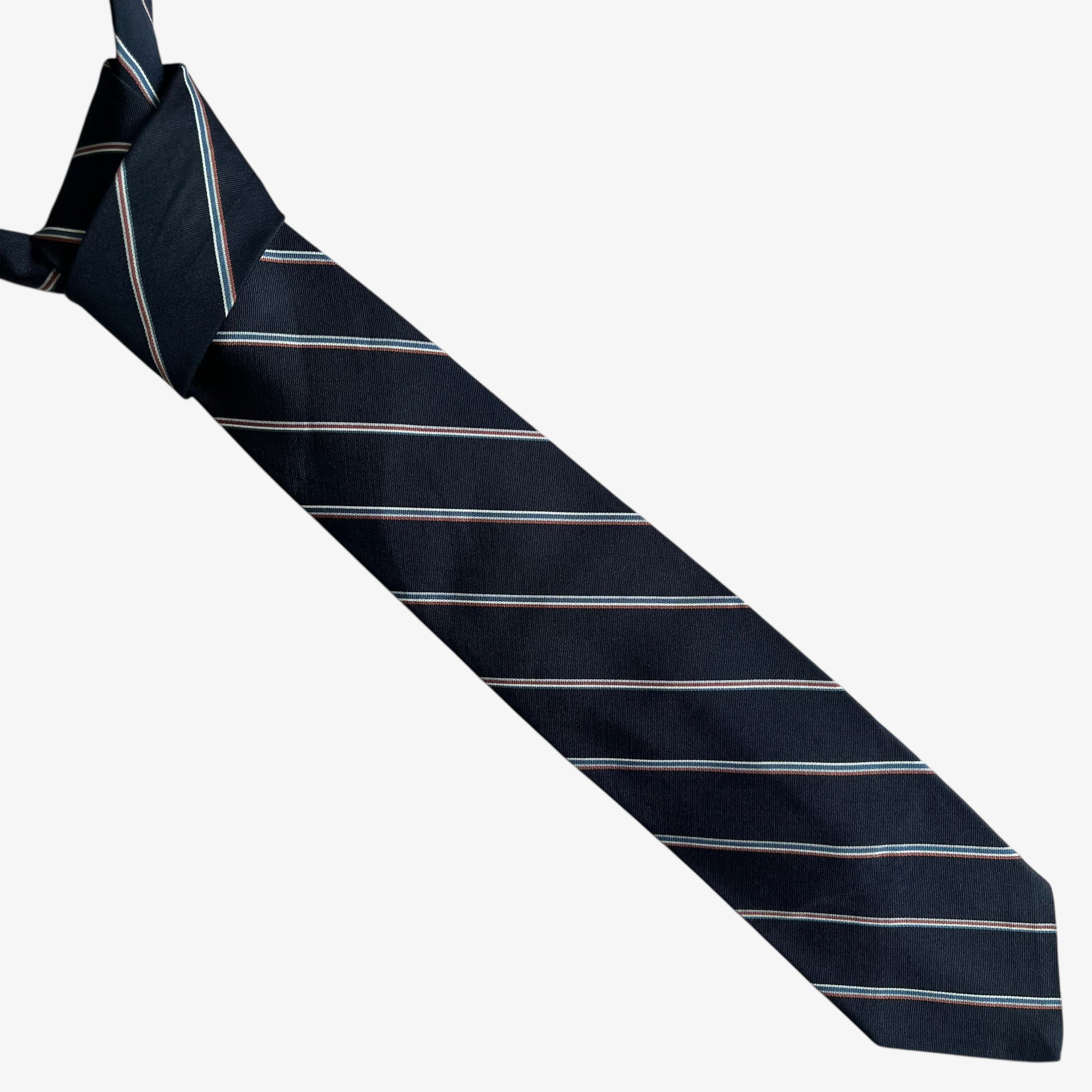 Austin Reed Vintage 80s Austin Reed Navy Blue & Orange Striped Silk Tie Size ONE SIZE - 1 Thumbnail