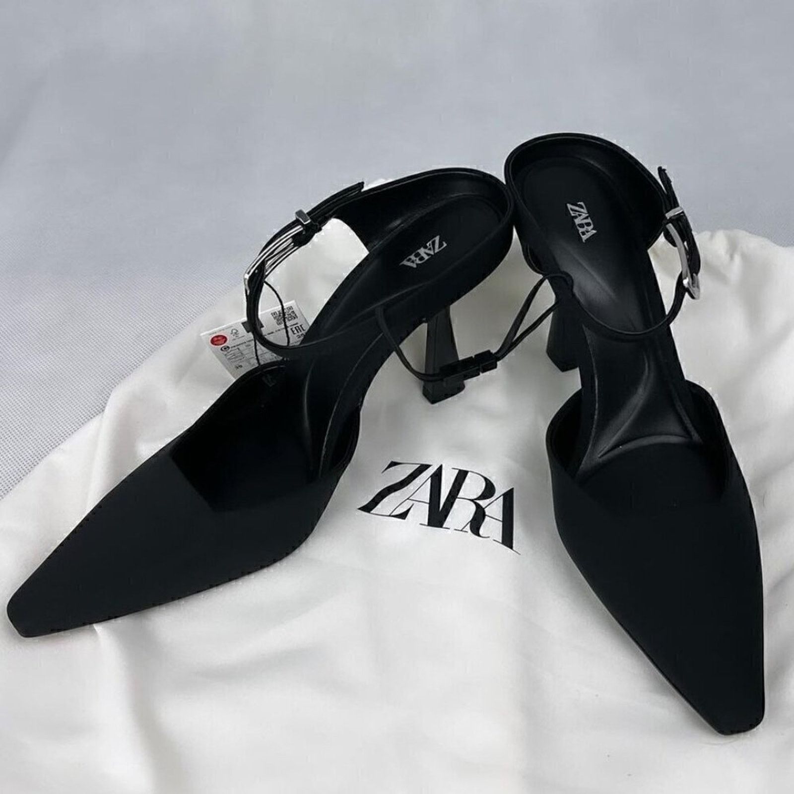 Zara ZARA Minimalist Black Slingback Mule Heels Pointed Toe NWT Size US 8 / IT 38 - 13 Thumbnail