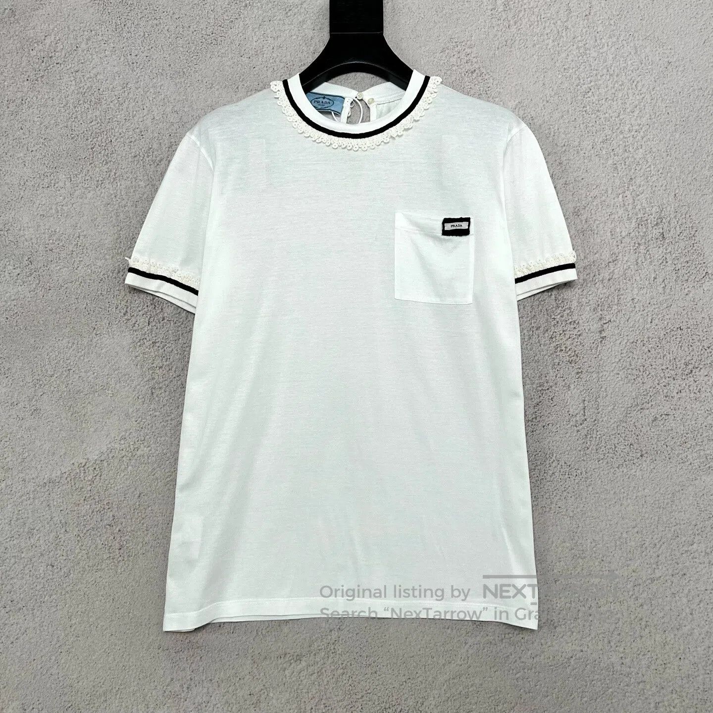 Prada Prada White lace-edged pocket short-sleeved T-shirt Size M / US 6-8 / IT 42-44 - 1 Thumbnail