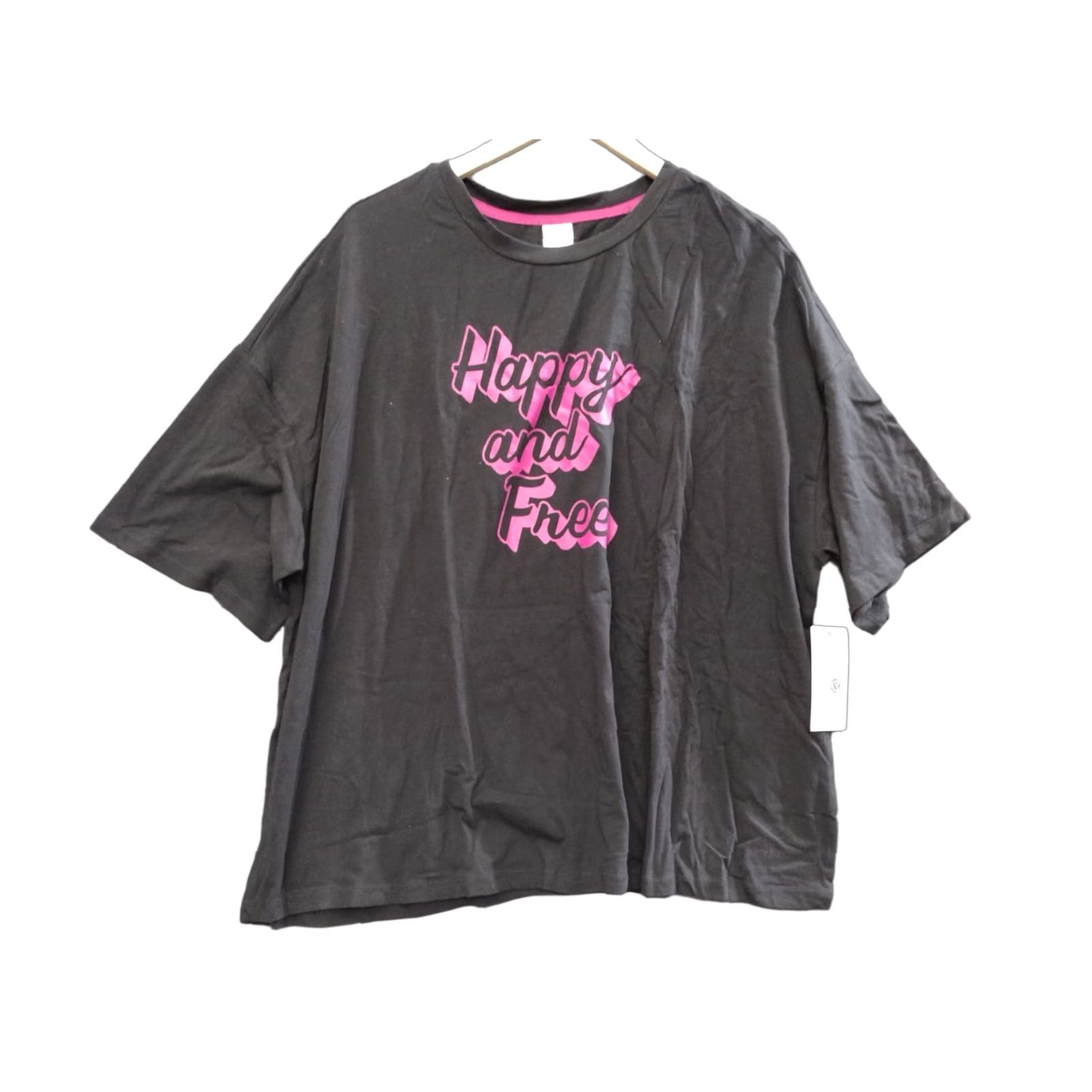 Vintage Secret Treasures Women's T-Shirt Black 2XL Casual Crew Neck Oversized Print Happy and Free Cotton Polyester Spandex 18W-20W Size XXL / US 16-18 / IT 52-54 - 1 Thumbnail