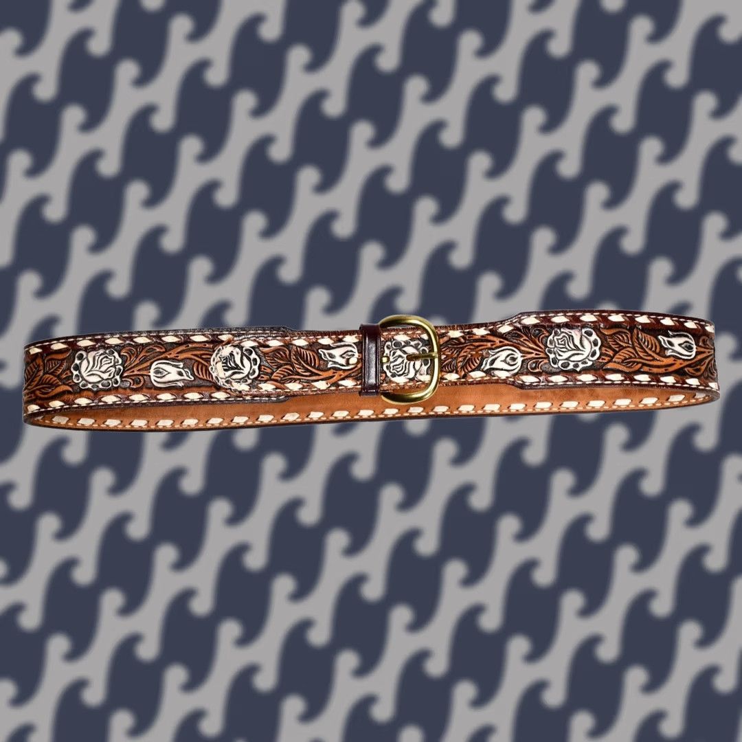 Vintage Brazos Joe Belts Belt Mens Leather Floral 36 Brown Modern Vintage? (removed ambiguous) Size 36 - 1 Thumbnail