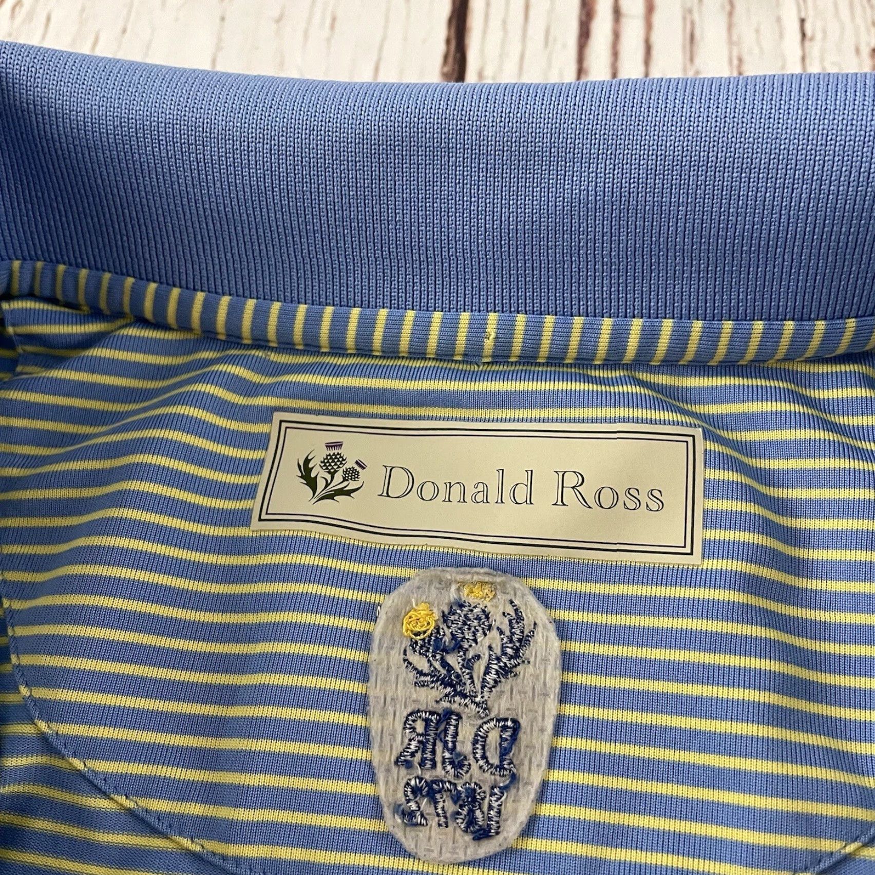 Vintage Donald Ross Striped Short Sleeve Polo Shirt Men's Large Blue Yellow Polo Shirt Mens L Blue Yellow Striped Button-Up Golf Shirt Size US L / EU 52-54 / 3 - 2 Thumbnail