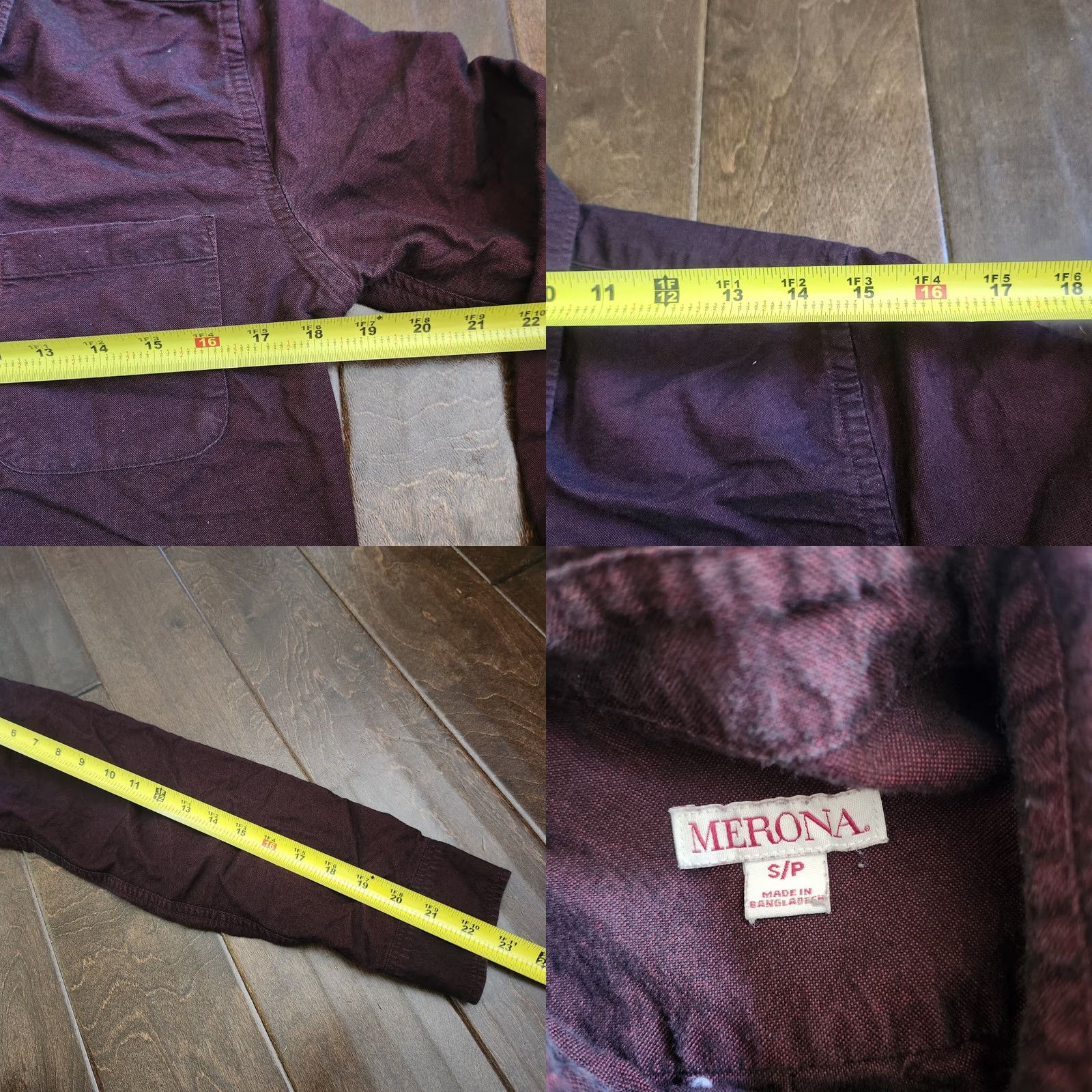Merona Merona Men's Burgundy Button-Down Dress Shirt S/P Shirt Casual Business 100% Cotton Size 36R - 8 Thumbnail