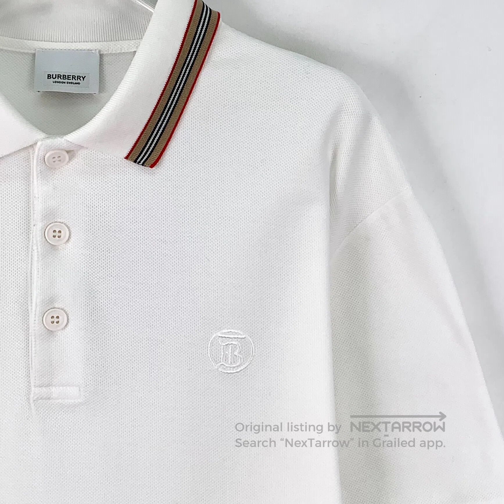 Burberry Burberry White Logo Embroidered Cotton Collared Short Slee Size US XL / EU 56 / 4 - 3 Thumbnail