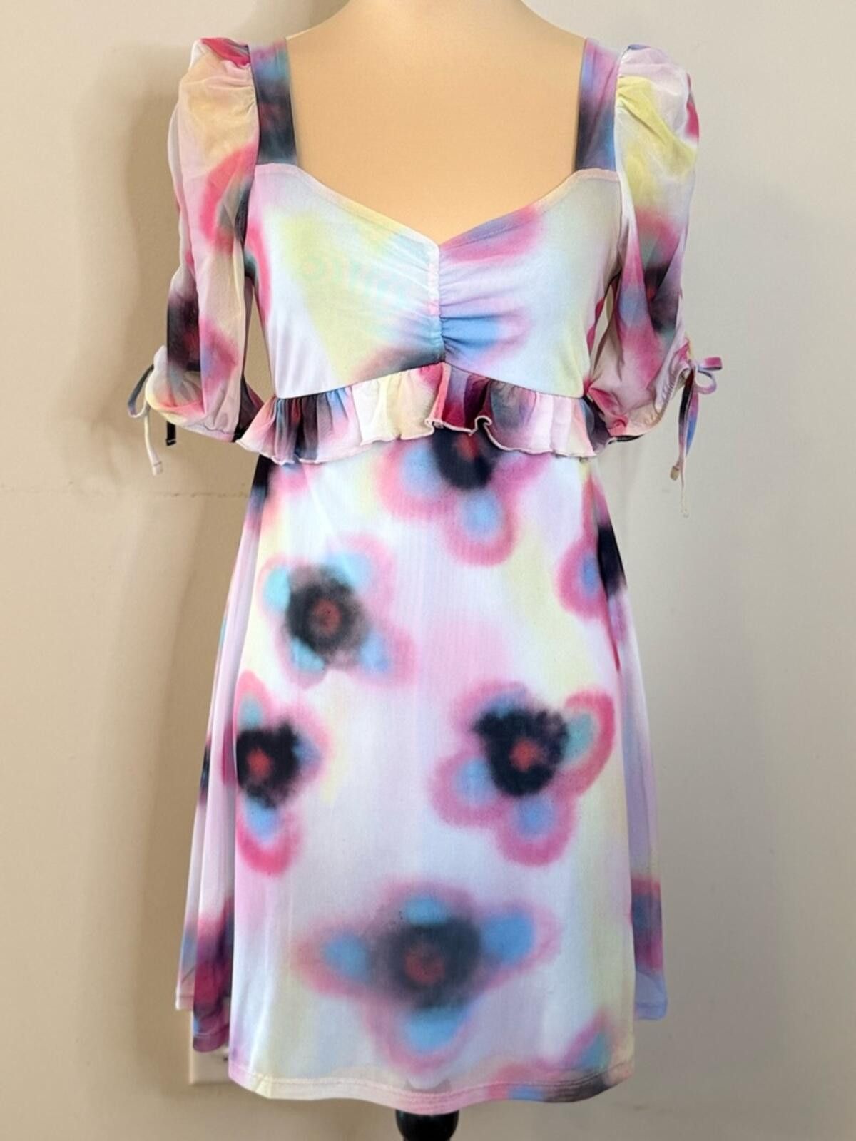 Topshop TOPSHOP mesh floral ruffled midi dress pastel dainty SZ 8-10 Size M / US 6-8 / IT 42-44 - 1 Thumbnail
