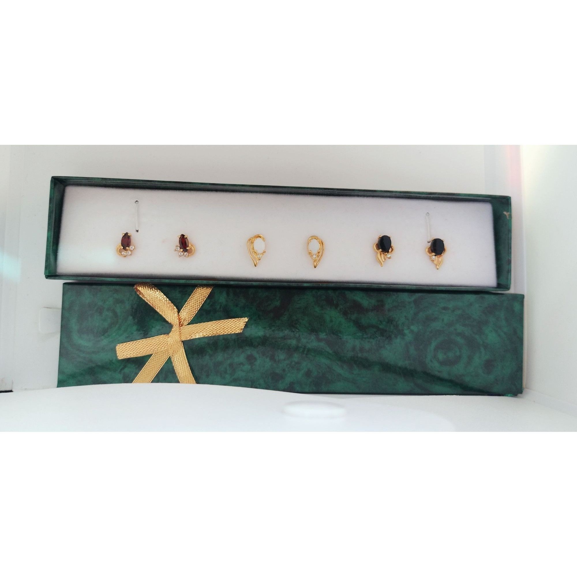 Other Earrings 3 Pairs Gold Tone Genuine Stones Gift Box Birthston Size ONE SIZE - 2 Thumbnail