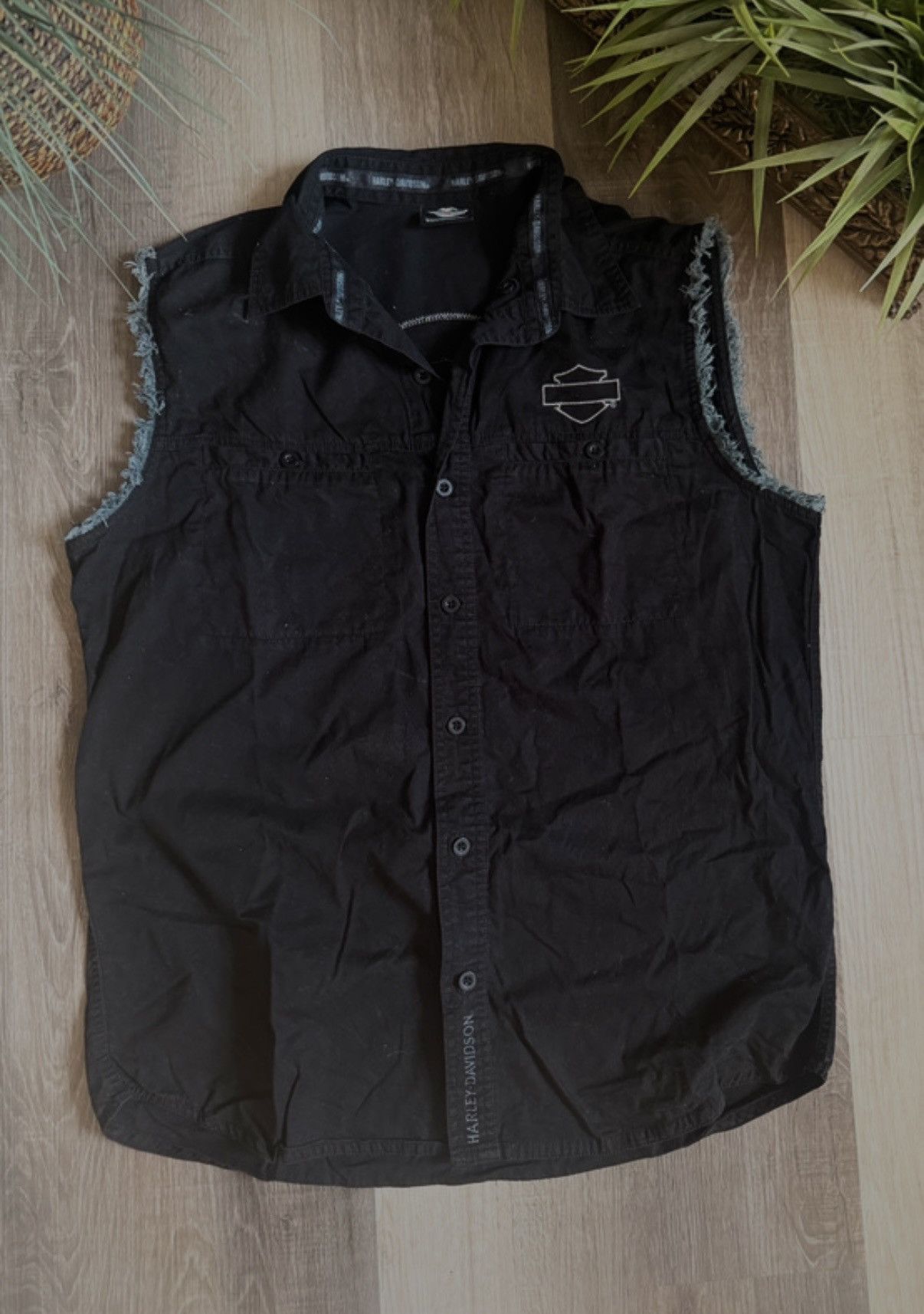 Harley Davidson Harley-Davidson Sleeveless Black Denim Shirt Cutoff Vest Men Size US M / EU 48-50 / 2 - 3 Thumbnail