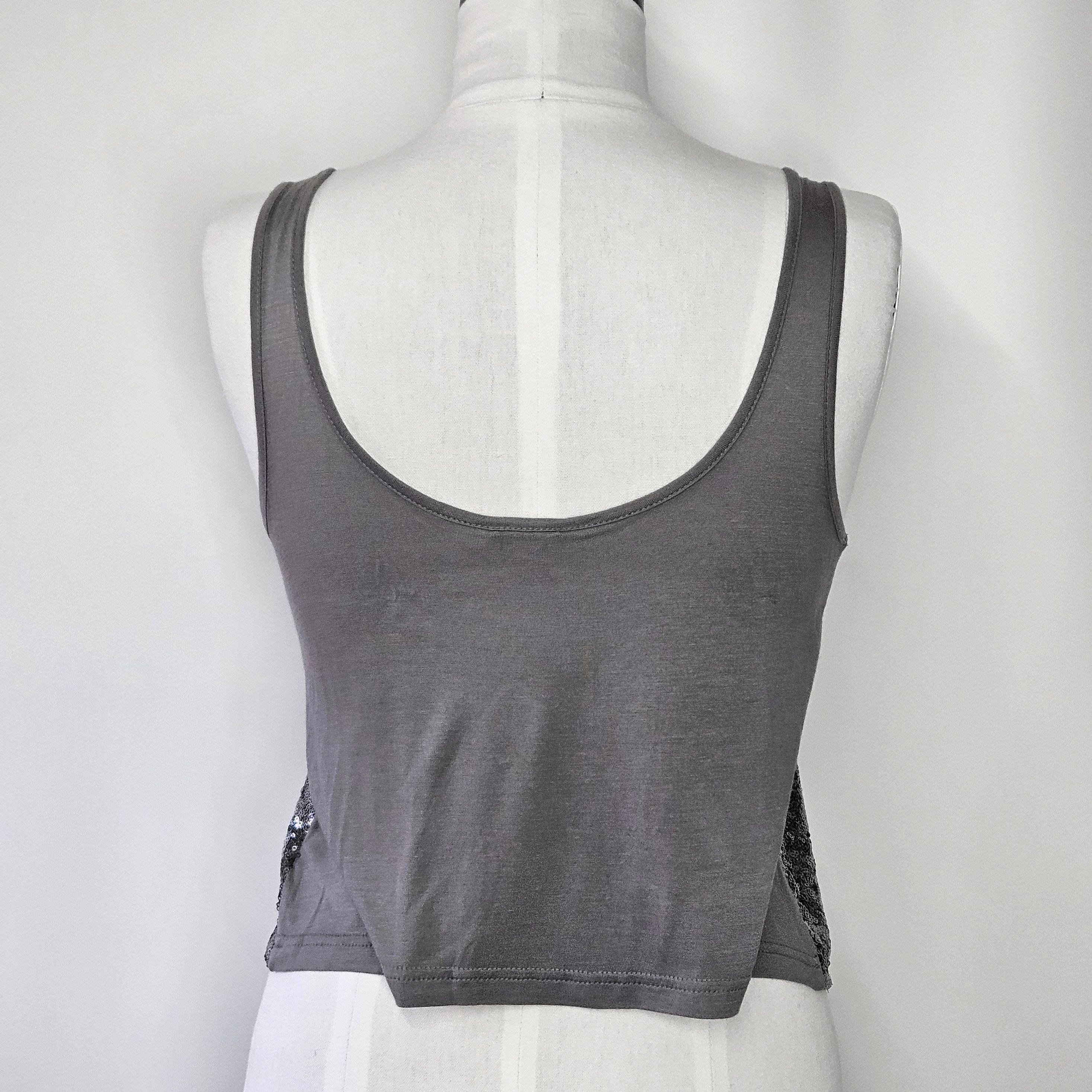 Guess Guess Size M Tank Top Silver Sequin Crop Cami Grey Jersey Size M / US 6-8 / IT 42-44 - 4 Thumbnail