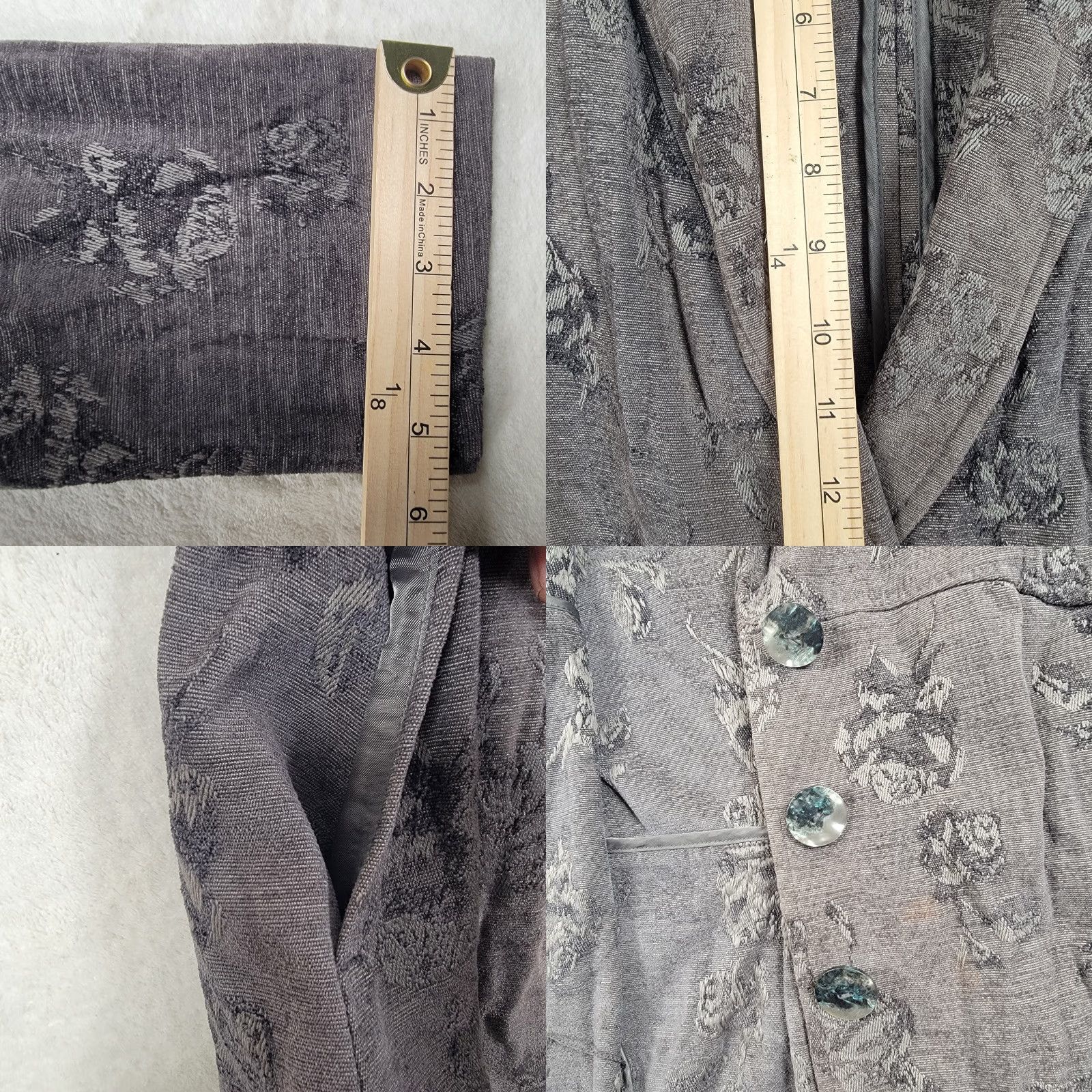 J. Jill J. Jill Blazer Jacket Women's M Gray Velvety Tapestry Floral Roses Button Closure Lapel Boho Modern Casual Pockets 3 Buttons Size M / US 6-8 / IT 42-44 - 9 Thumbnail