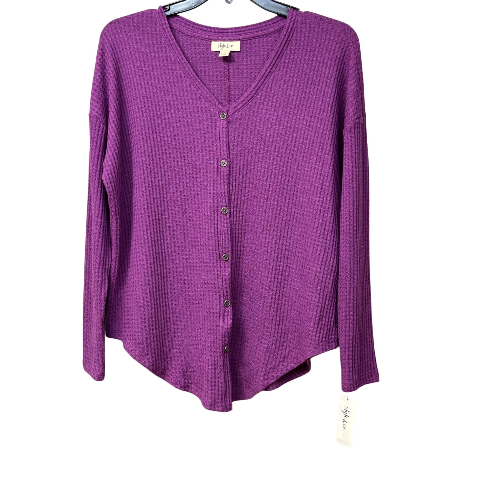 Style & Co Style & Co Women’s Knit Tie Hem Thermal Button up Top, Vivid Size S / US 4 / IT 40 - 9 Thumbnail