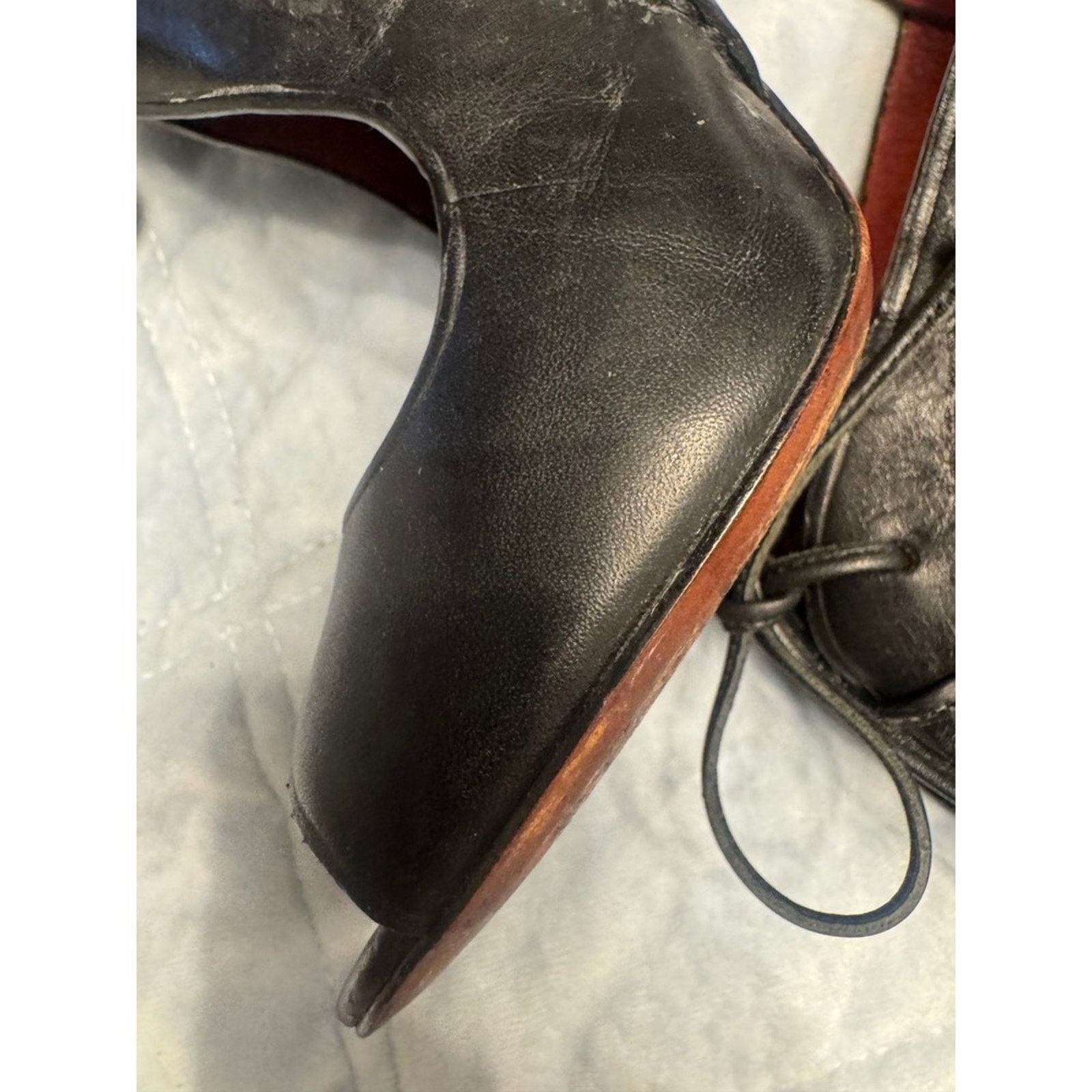 Coach Coach Black Leather Lace-Up Heels w/ Snakeskin Stiletto Size US 7 / IT 37 - 4 Thumbnail