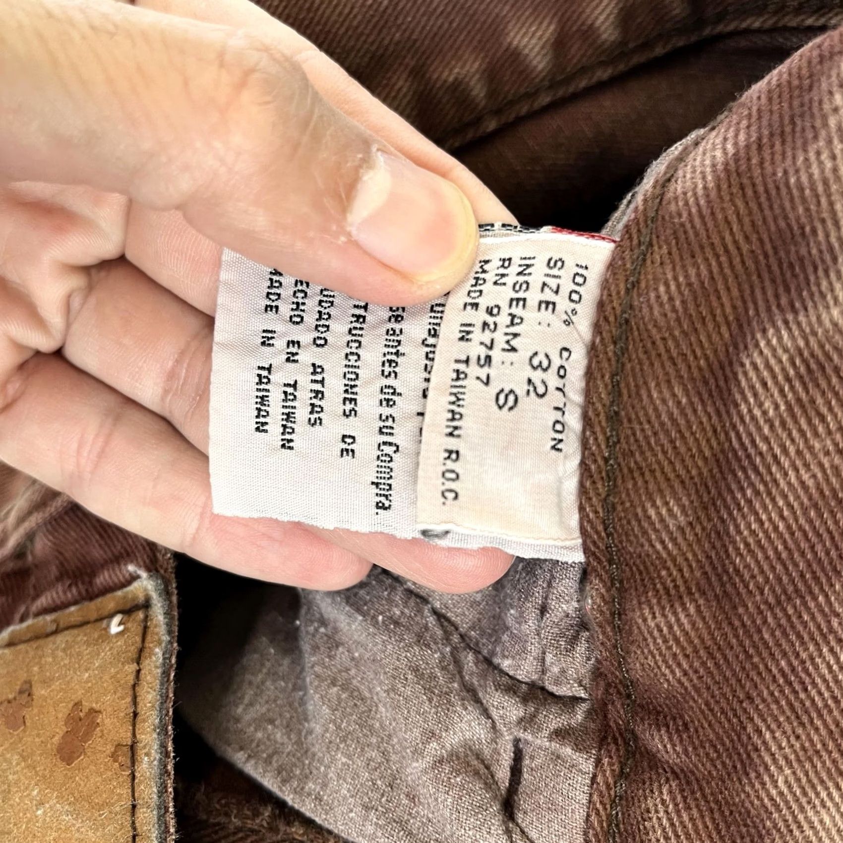 Denime VINTAGE LA Gate Jeans Mens 30x30 Brown Relaxed Tapered Denim Made 90s READ Size US 30 / EU 46 - 5 Thumbnail