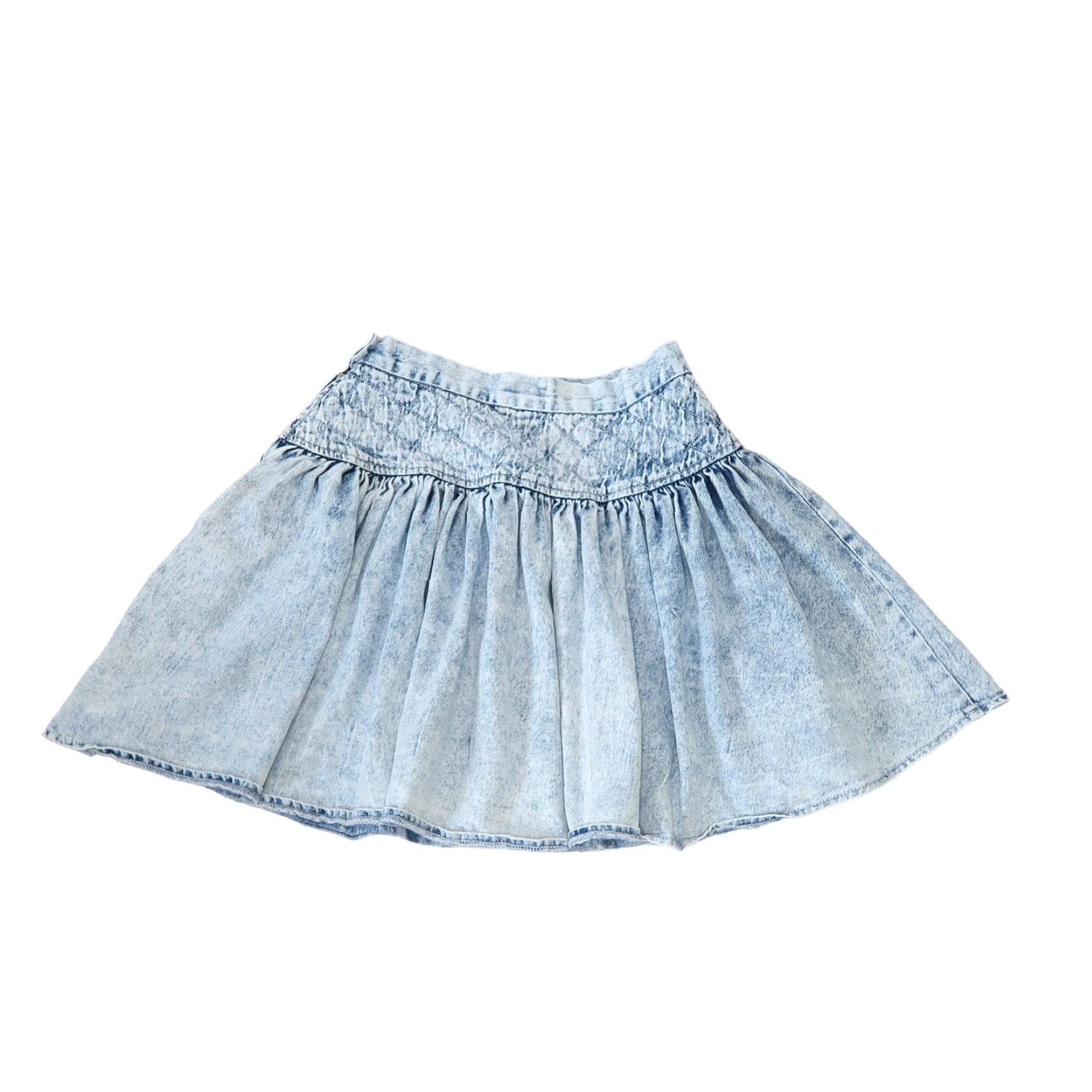 Denime VINTAGE 80s Taboo light acid wash quilted blue denim mini skater skirt 24" Adult Regular Cotton 1980s Glam Rock Casual Mens Womens Girls Size 42" / US 20 - 3 Thumbnail