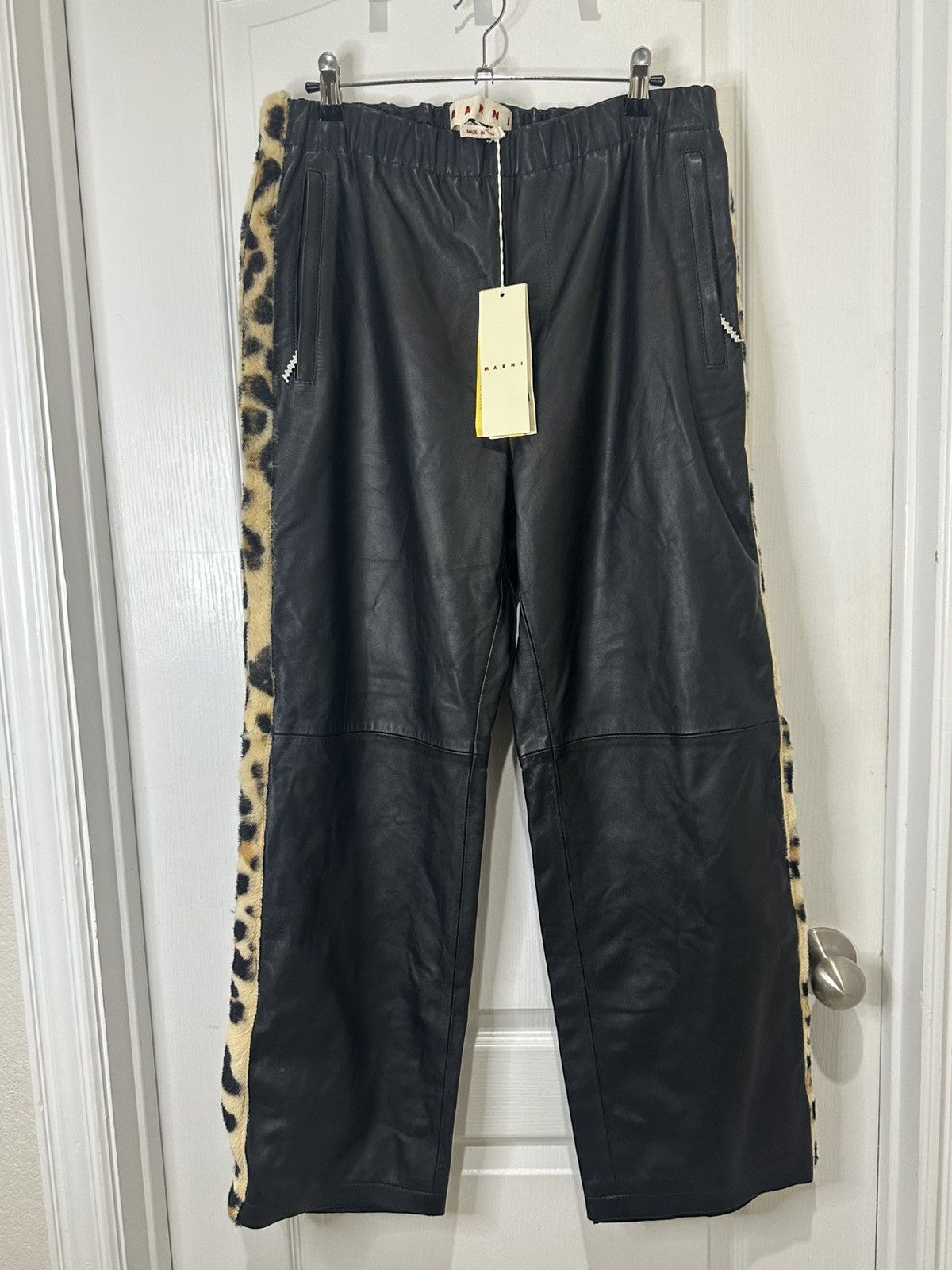 Marni Size 52 Marni Leopard Shearling Trimmed Leather Trousers Size US 44 / EU 60 - 1 Thumbnail