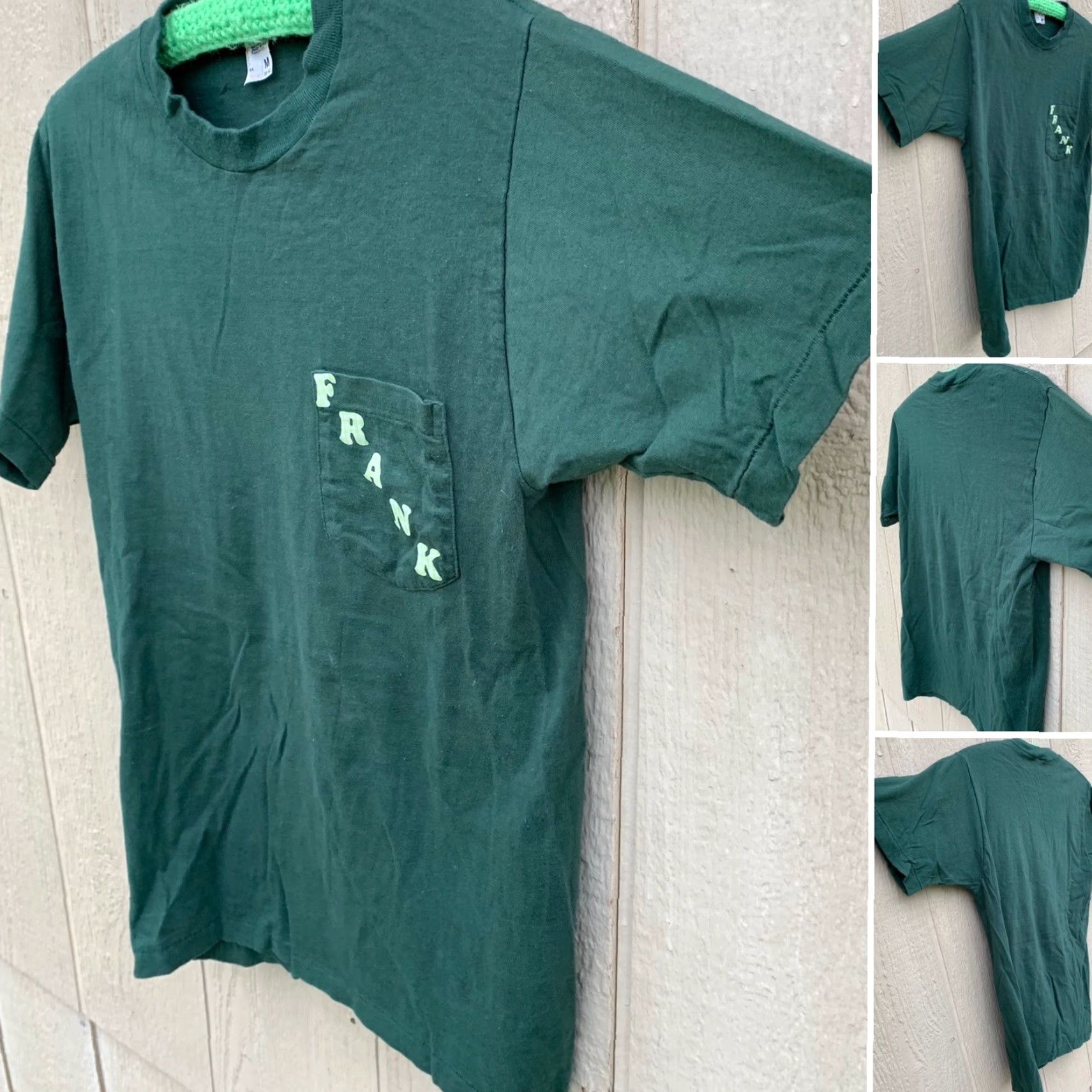 Vintage VINTAGE Pocket Tee T Shirt FRANK Green Short Sleeve M Cotton Left Front Chest Pocket Iron On Lettering Single Stitch Crew Neck Mens Shirts Size US M / EU 48-50 / 2 - 2 Thumbnail