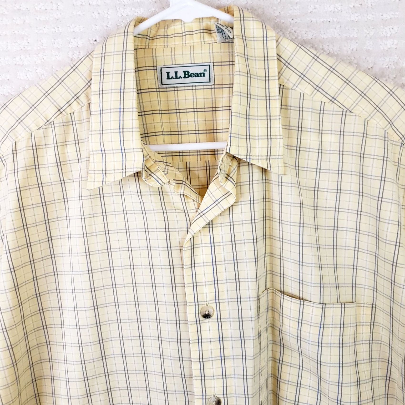Vintage LL Bean Shirt Men's M Button-Down Short Sleeve Yellow Plaid 100% Cotton Front Pocket Button-Up Casual Business Formal Size US M / EU 48-50 / 2 - 3 Thumbnail