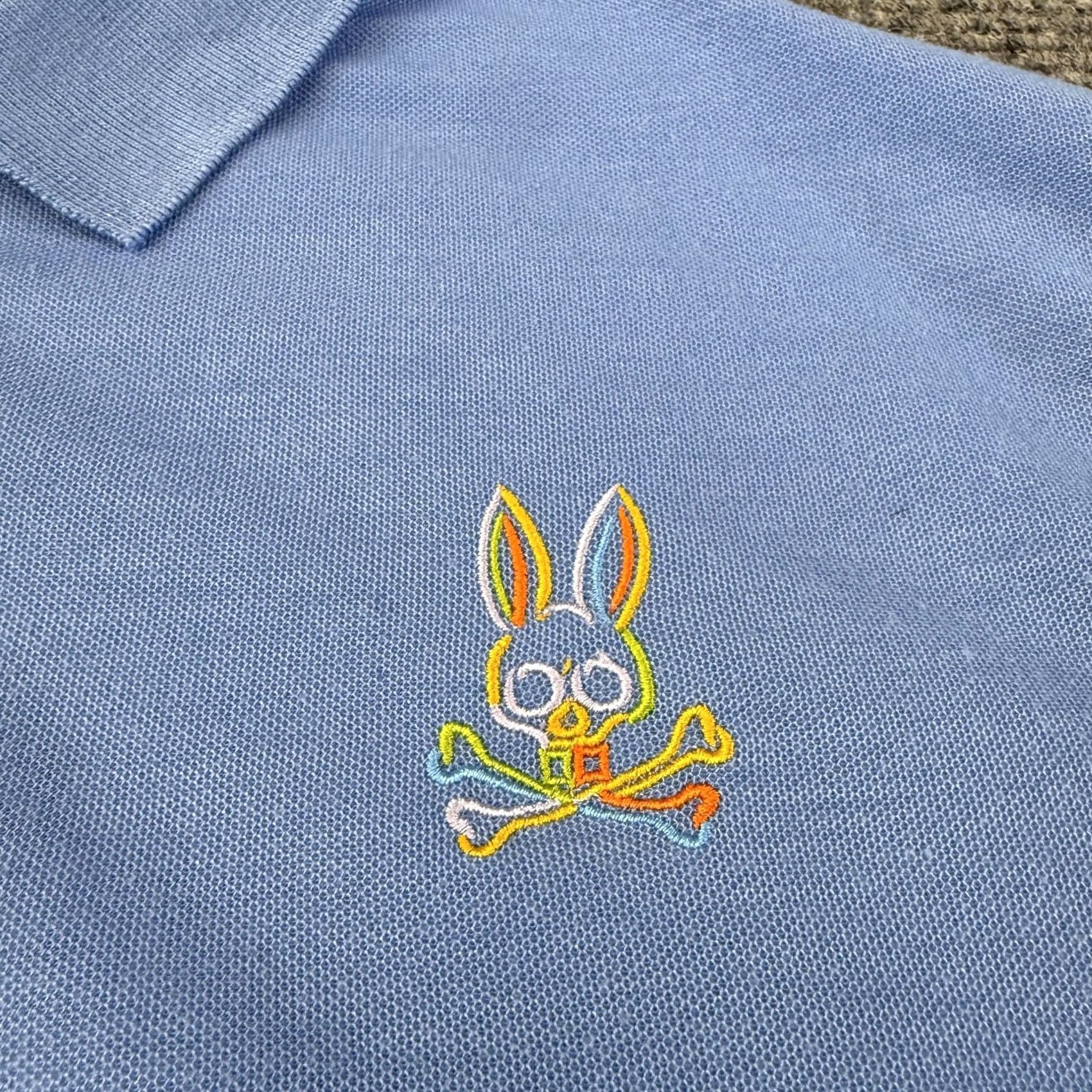 Psycho Bunny Psycho Bunny Polo Shirt Mens XL Blue Solid Cotton Poly Pique Knit Logo Casual Size US XL / EU 56 / 4 - 4 Thumbnail