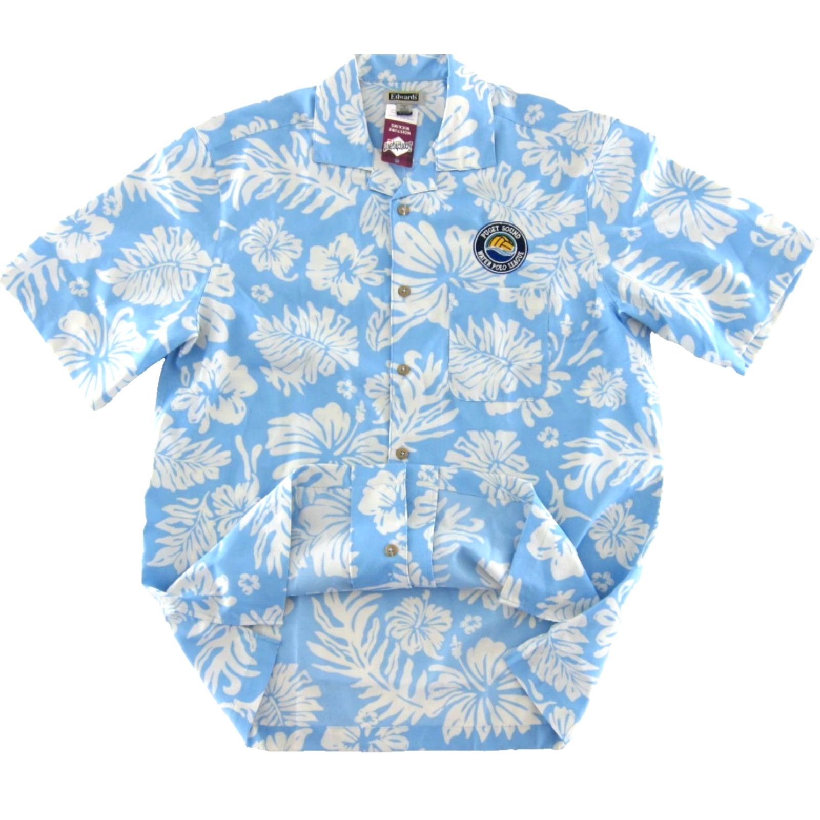 Vintage Edwards Shirt Men M Hawaiian Floral Button-Up Cotton Blend, Polyester Short Sleeve Collared NWT White Blue Size US M / EU 48-50 / 2 - 5 Thumbnail