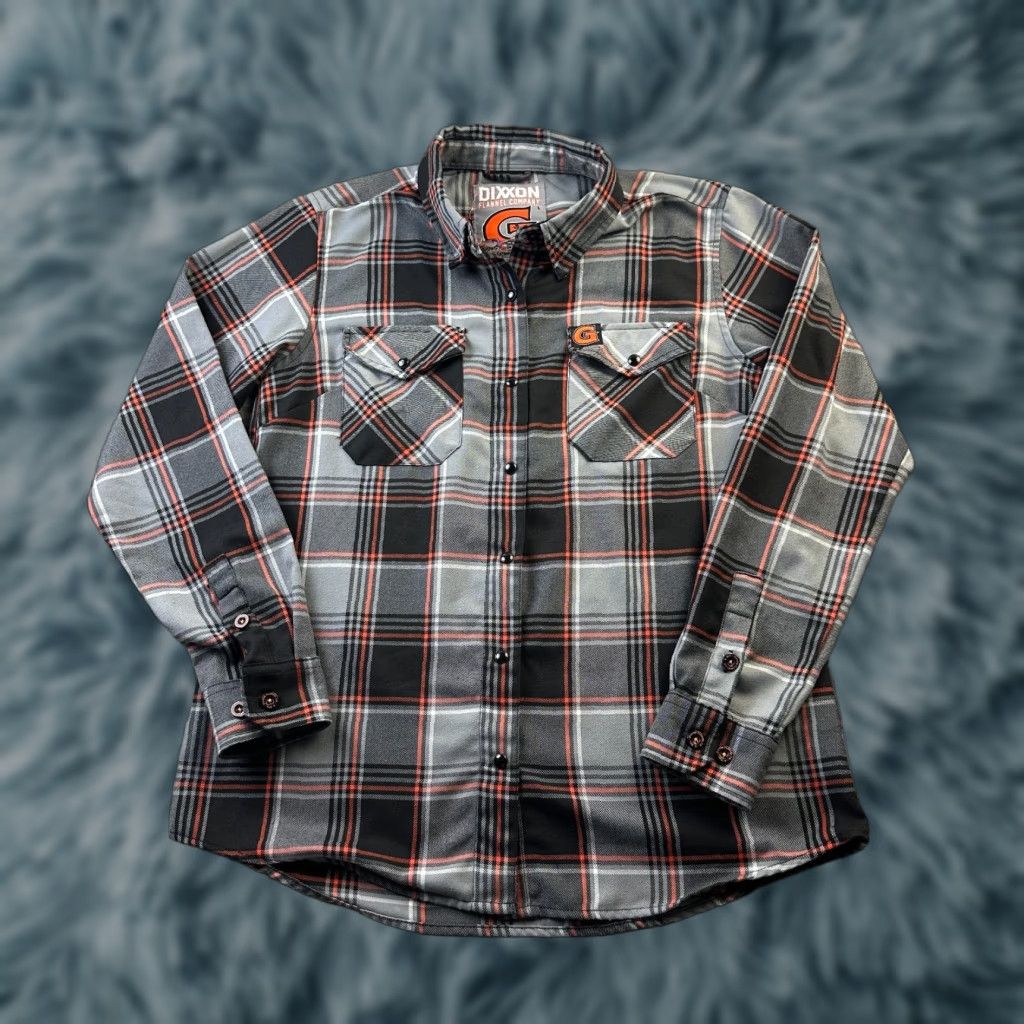 Vintage Dixxon Flannel Shirt Womens Large Gray Orange Plaid The G Snap Harley Size L / US 10 / IT 46 - 1 Thumbnail