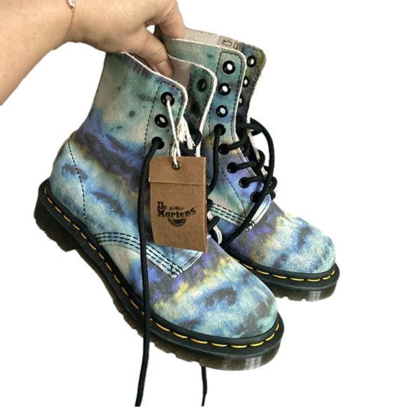 Dr. Martens Doc Marten 1460 Pascal Blue Tie Dye Leather Boots - 5US/36EU Size US 5 / IT 35 - 2 Thumbnail