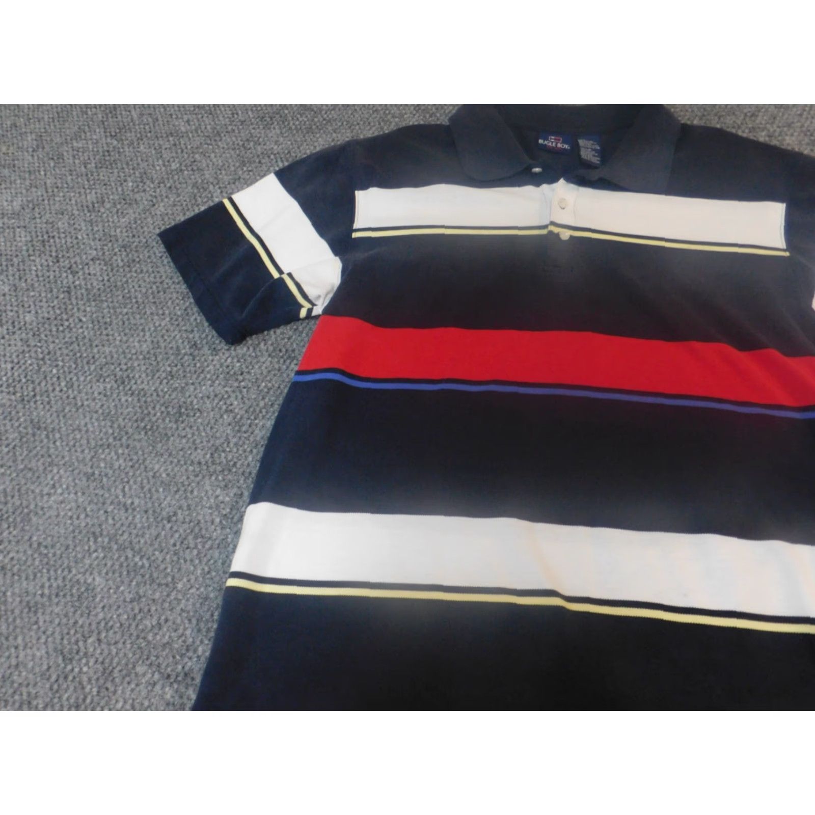 Bugle Boy Bugle Boy Polo Shirt Mens Medium Blue Red Striped Knit Cotton Short Sleeve Collared Button Breathable Logo Fishing Vintage: No (Good Condition) Size US M / EU 48-50 / 2 - 3 Thumbnail
