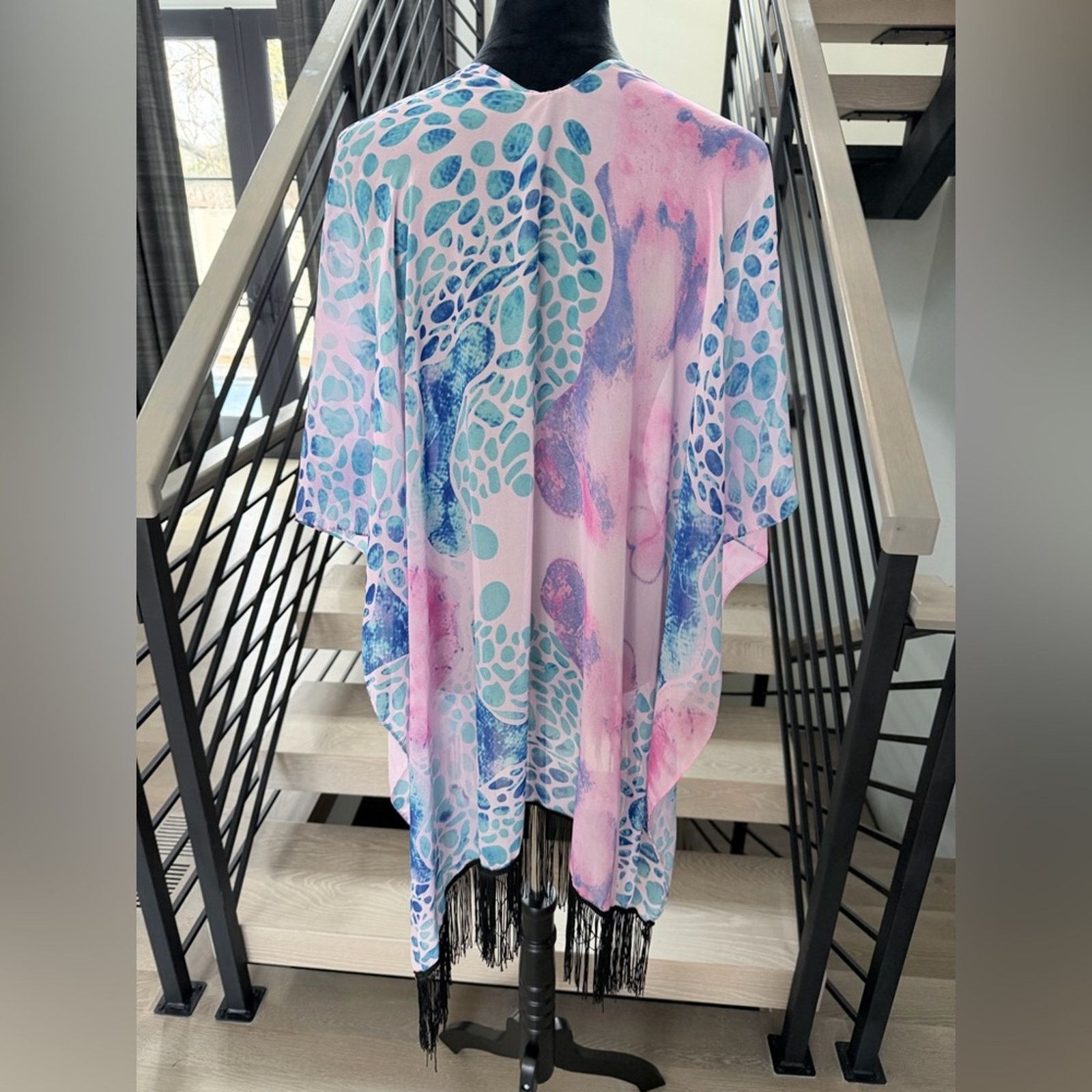 Other Bohemian Pink and Blue Shawl Kimono Cover up One size Size ONE SIZE - 5 Thumbnail