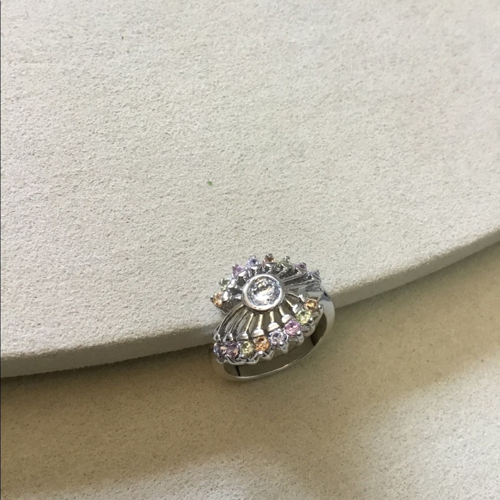 Other Silver Fan Shape Rainbow Crystals Ring Size ONE SIZE - 6 Thumbnail