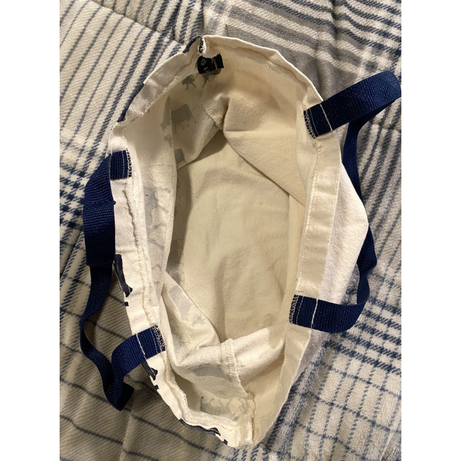 Bell VINTAGE Cotton Tote Bag Purse Ivory Navy Print Bell Ice Cream Blue 1980s Tote & Shopper Womens Men?? Size ONE SIZE - 6 Thumbnail