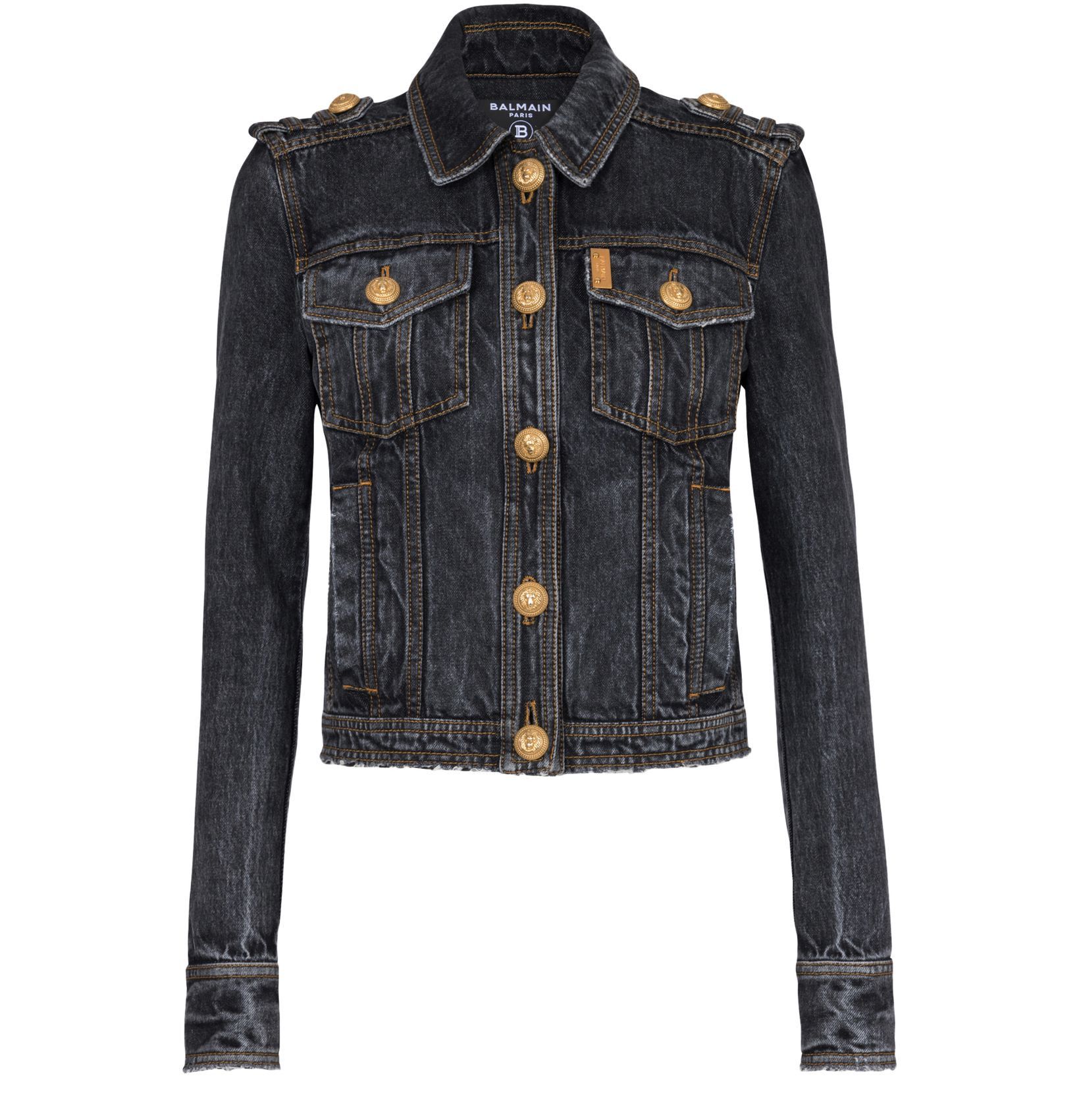 image of Balmain O1Srvl11E0524 Faded Denim Jacket In Grey, Women's (Size Small)