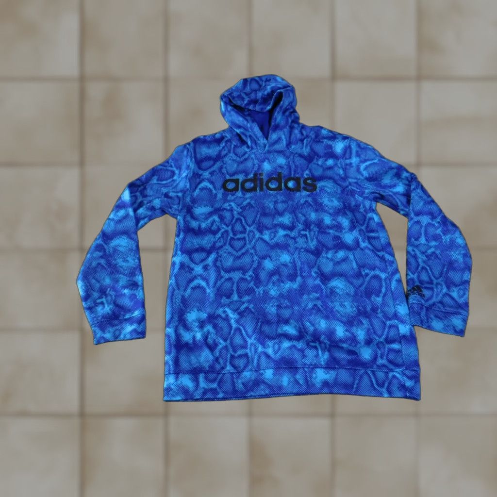 Adidas Adidas Hoodie Mens XL Blue Black Snake Print Pullover Athletic Logo Spell Out Size US XL / EU 56 / 4 - 1 Thumbnail