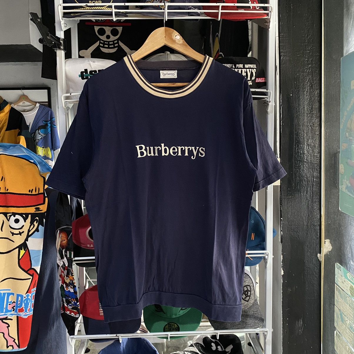 image of VintageBurberry Logo Spell Out Navy Blue T Shirt Size Large, Men's