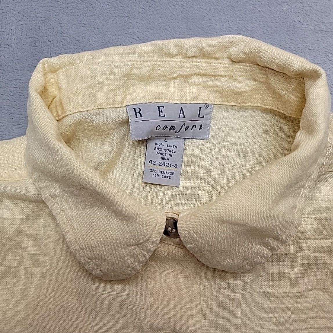 Vintage Real Comfort Shirt Womens L Yellow 100% Linen Button Front Coastal Minimalist Shirt Women L Yellow Linen Button-Up Coastal Casual Size L / US 10 / IT 46 - 2 Thumbnail