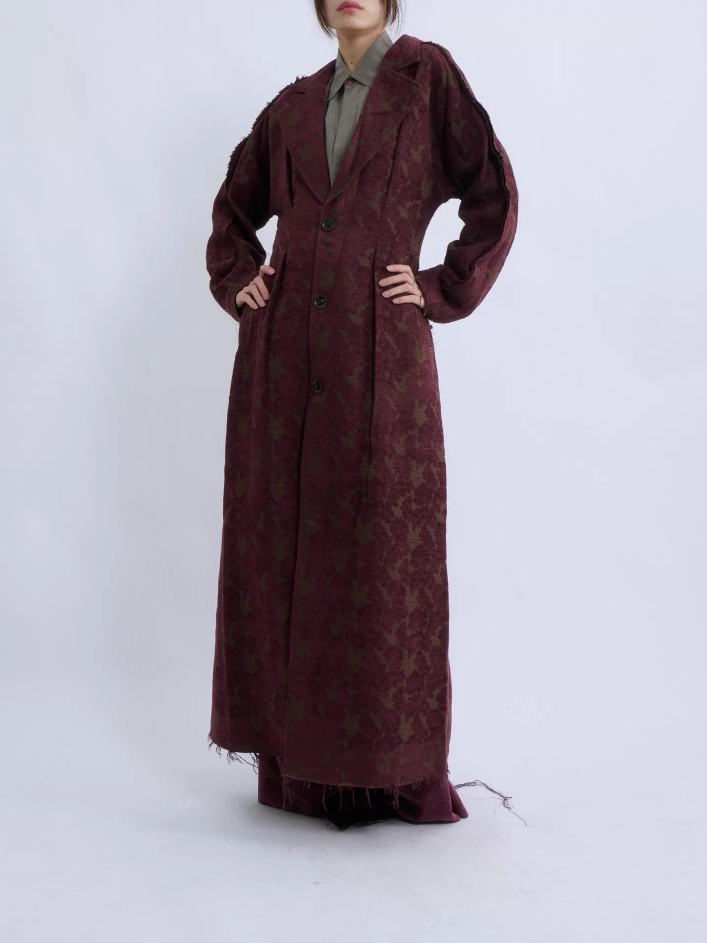 Other OUDE WAAG 21AW Deep Wine Dropped Shoulder Jacquard Coat L Size L / US 10 / IT 46 - 2 Thumbnail